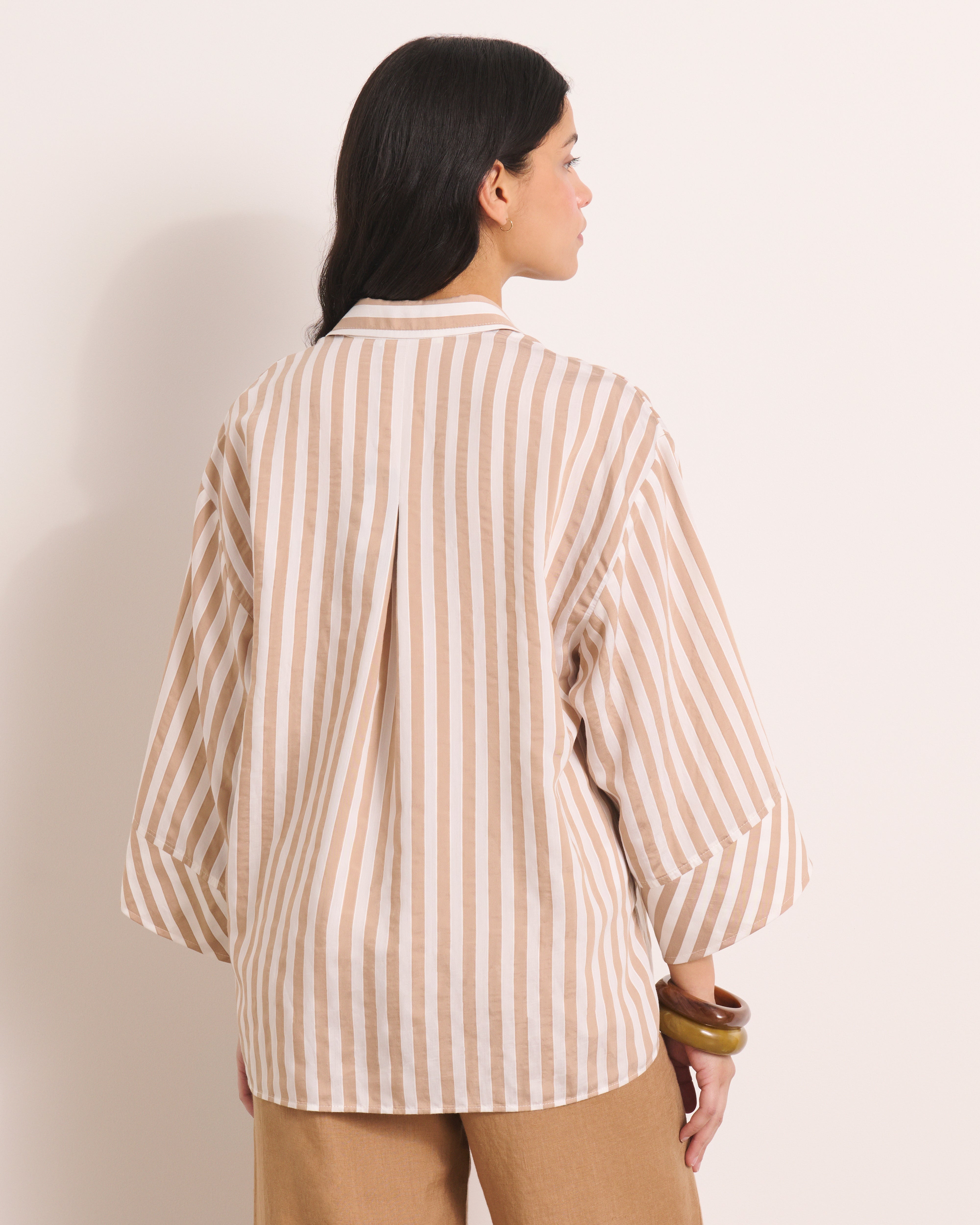 Blouse à rayures beiges CYGNE-RAYE/13182/531