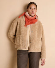 Carré orange imprimé tie-and-dye frangé en laine et cachemire