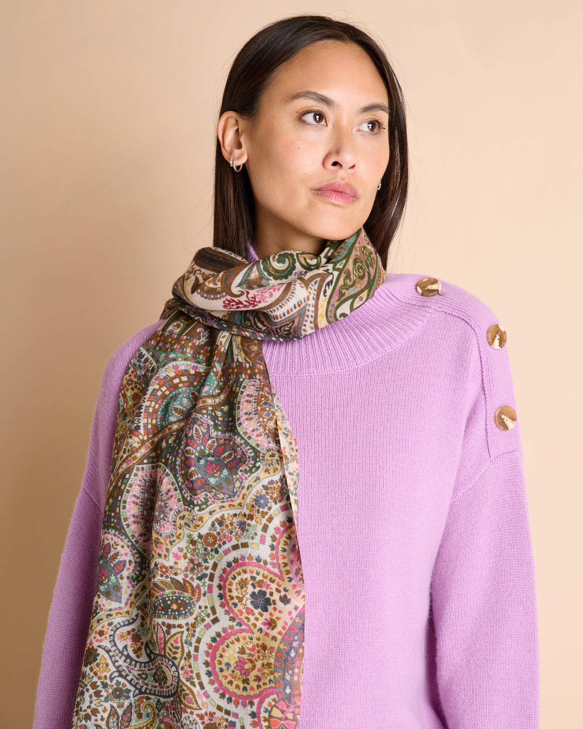 Bufanda marrón estampada con flecos ETAMINE/14231/630