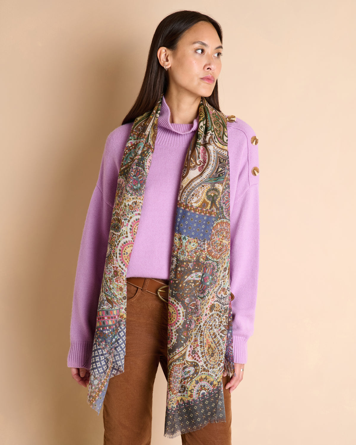 Bufanda marrón estampada con flecos ETAMINE/14231/630