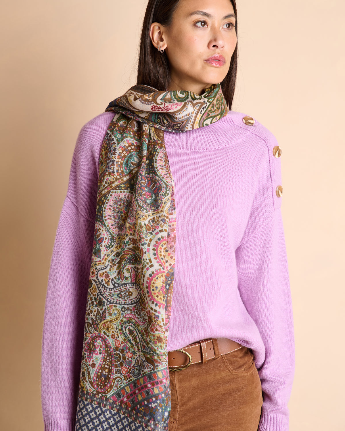 Bufanda marrón estampada con flecos ETAMINE/14231/630