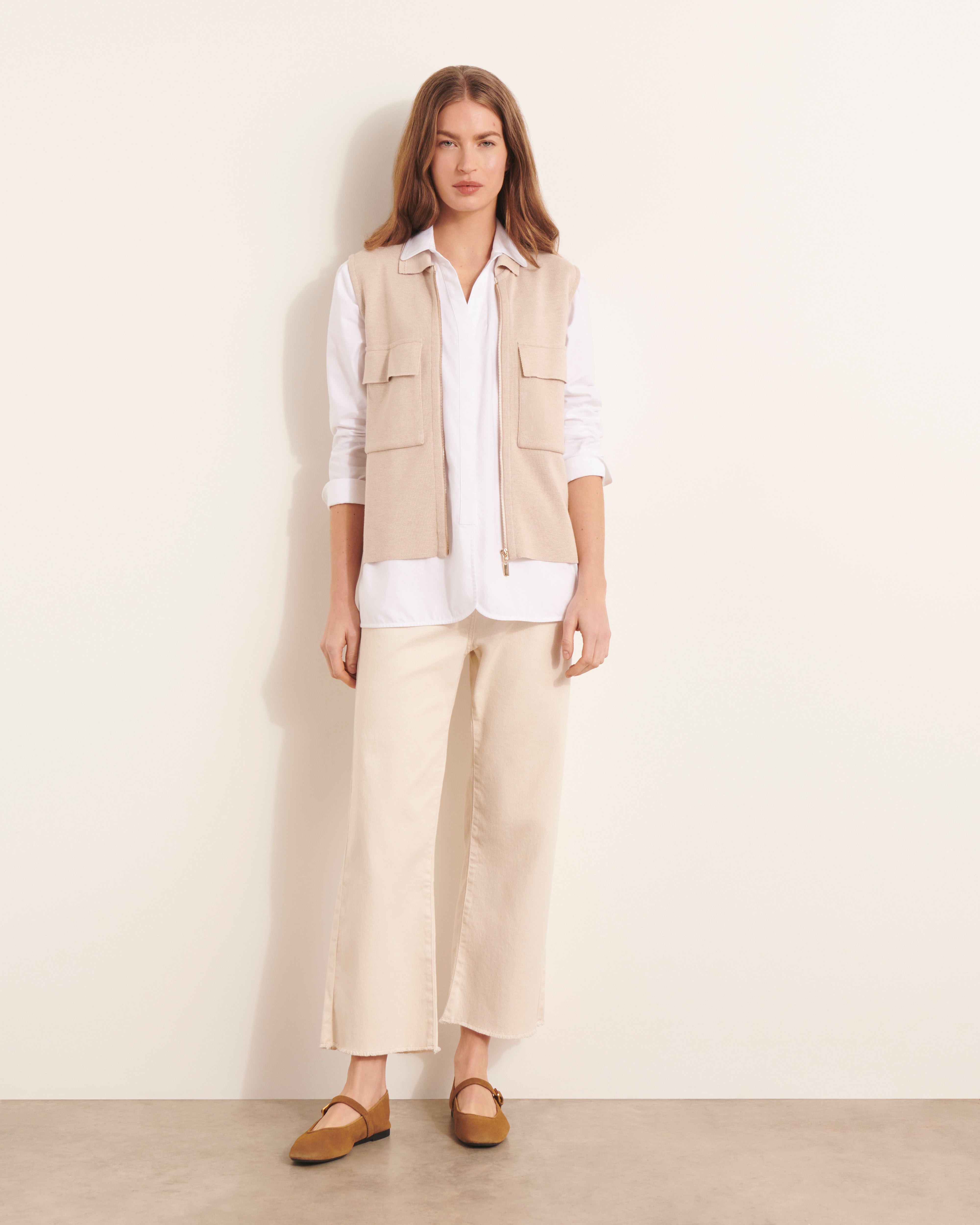 Gilet sans manches en maille milano GANACHE/13046/784