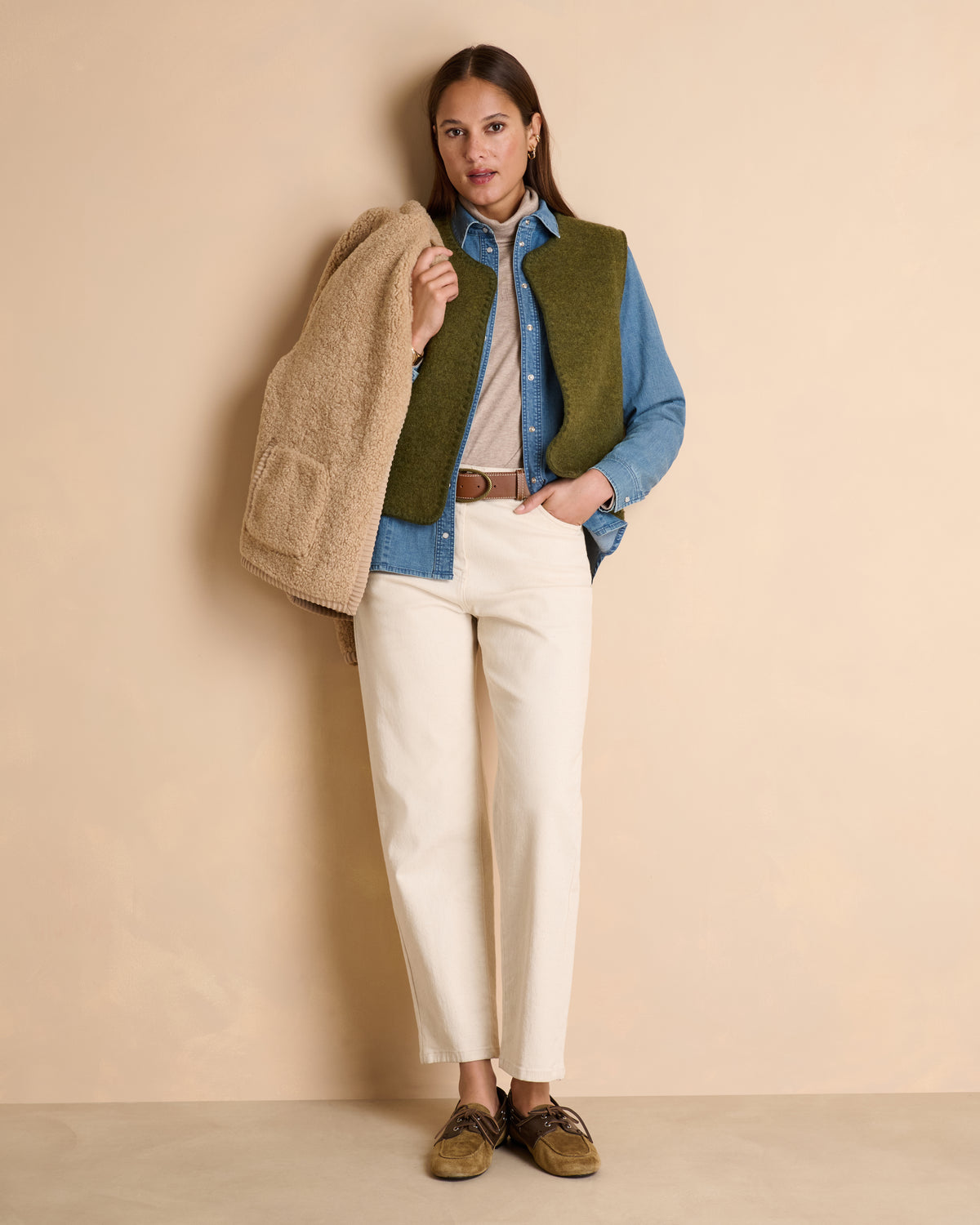 Gilet vert sans manches en laine bouillie