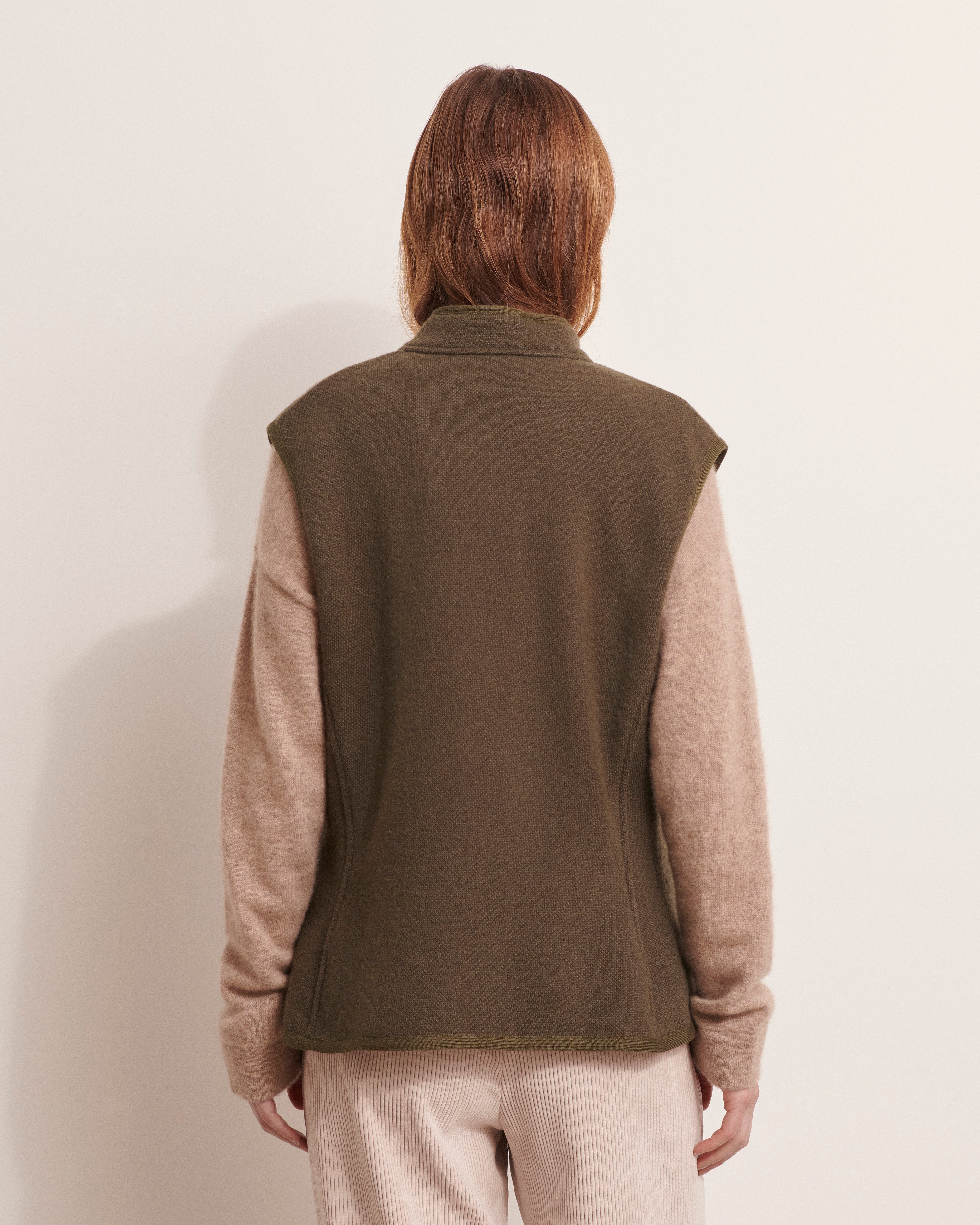 gilet sans manches en laine et cachemire kaki