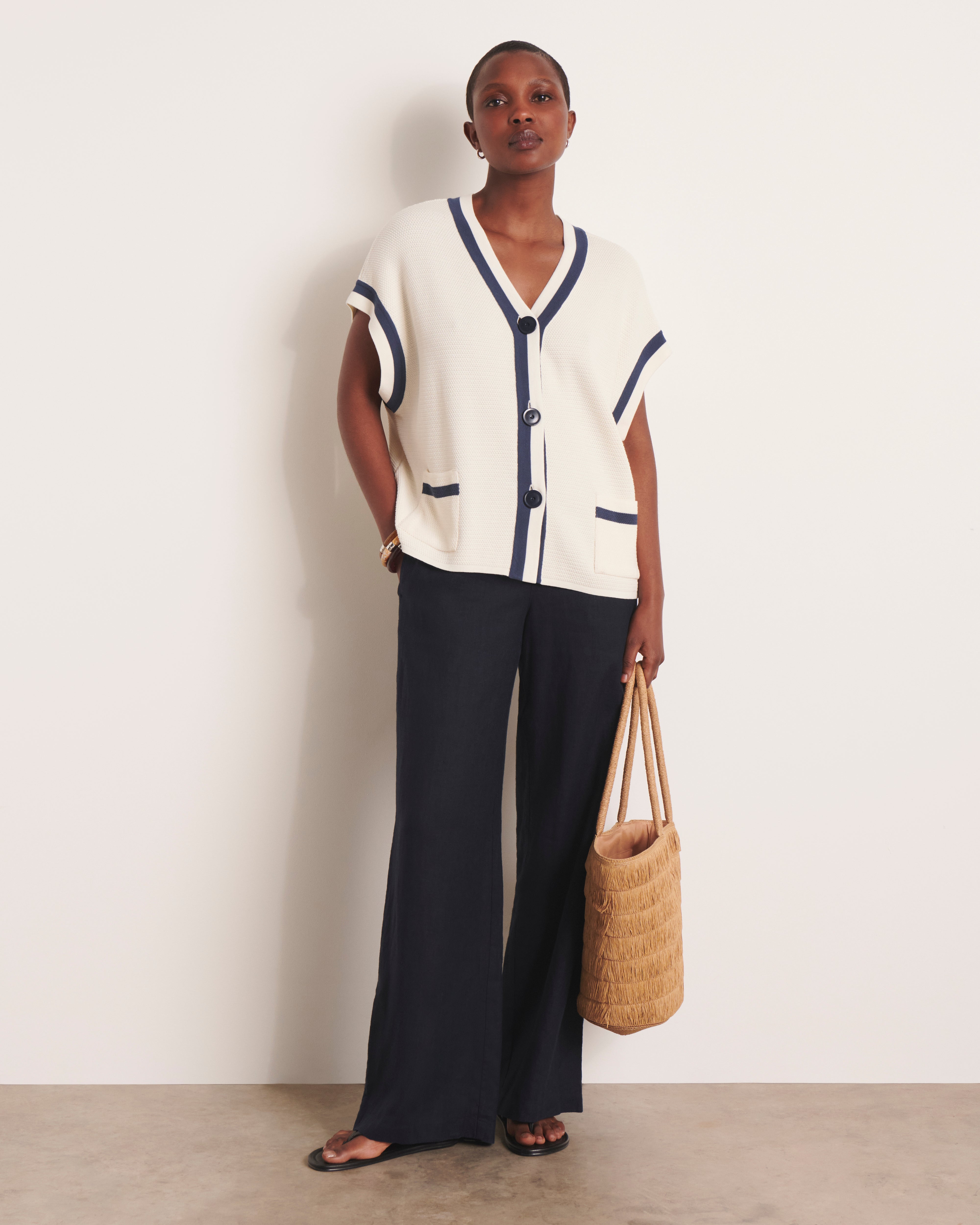 Gilet oversize blanc en maille GRECE13/13112/751