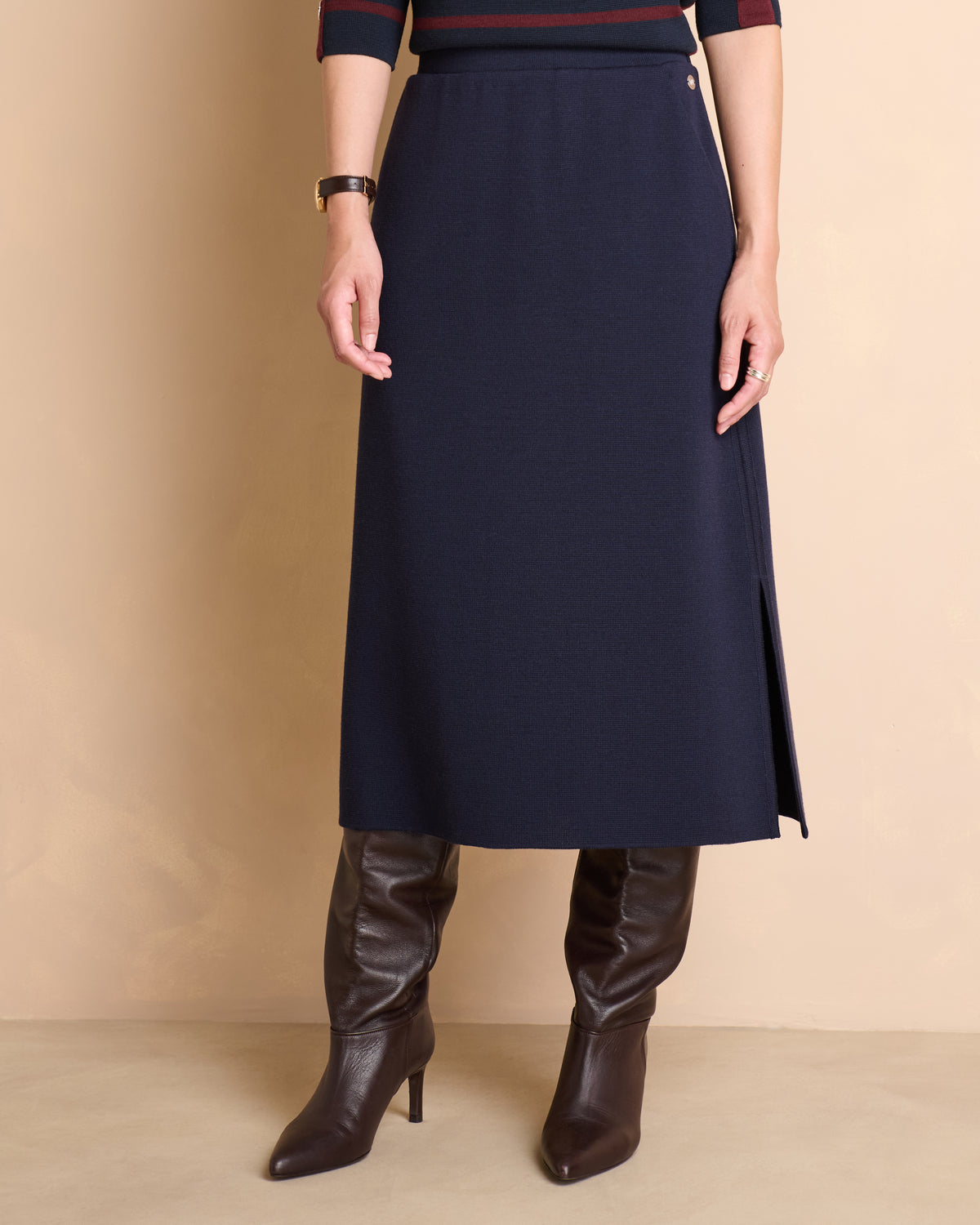 Jupe longue bleu marine en laine IRINE1927-UNI/14278/319