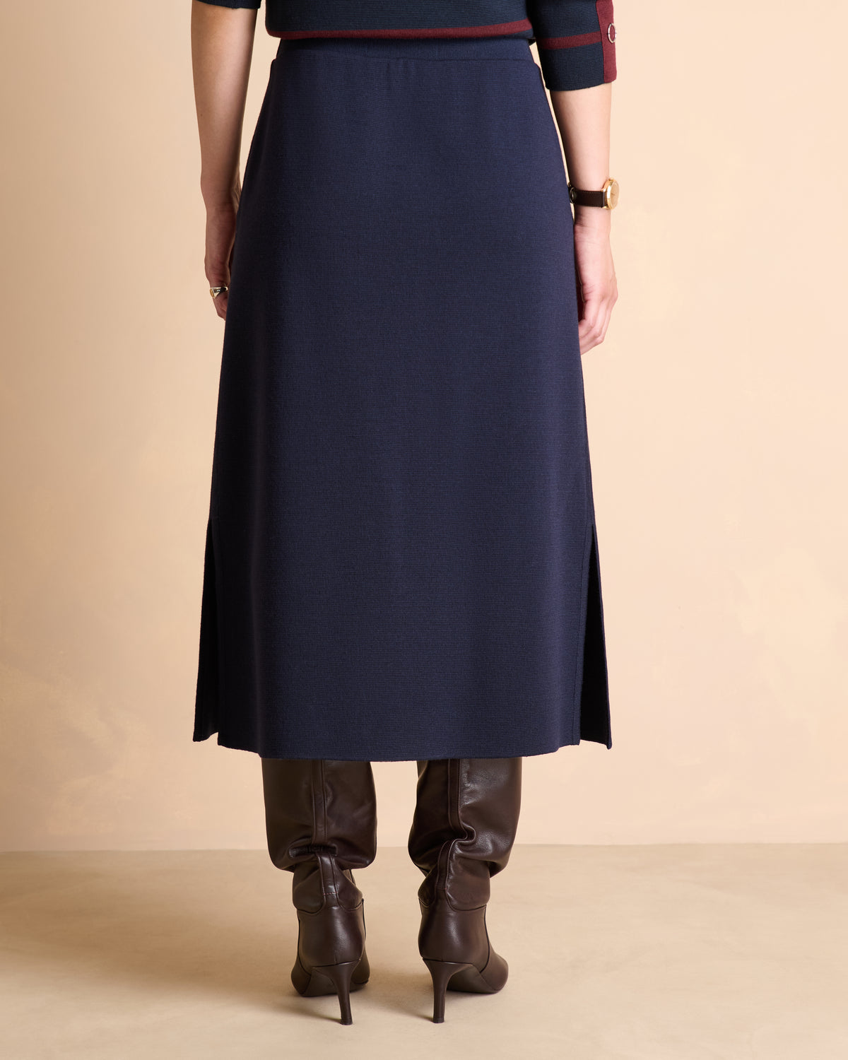 Jupe longue bleu marine en laine
