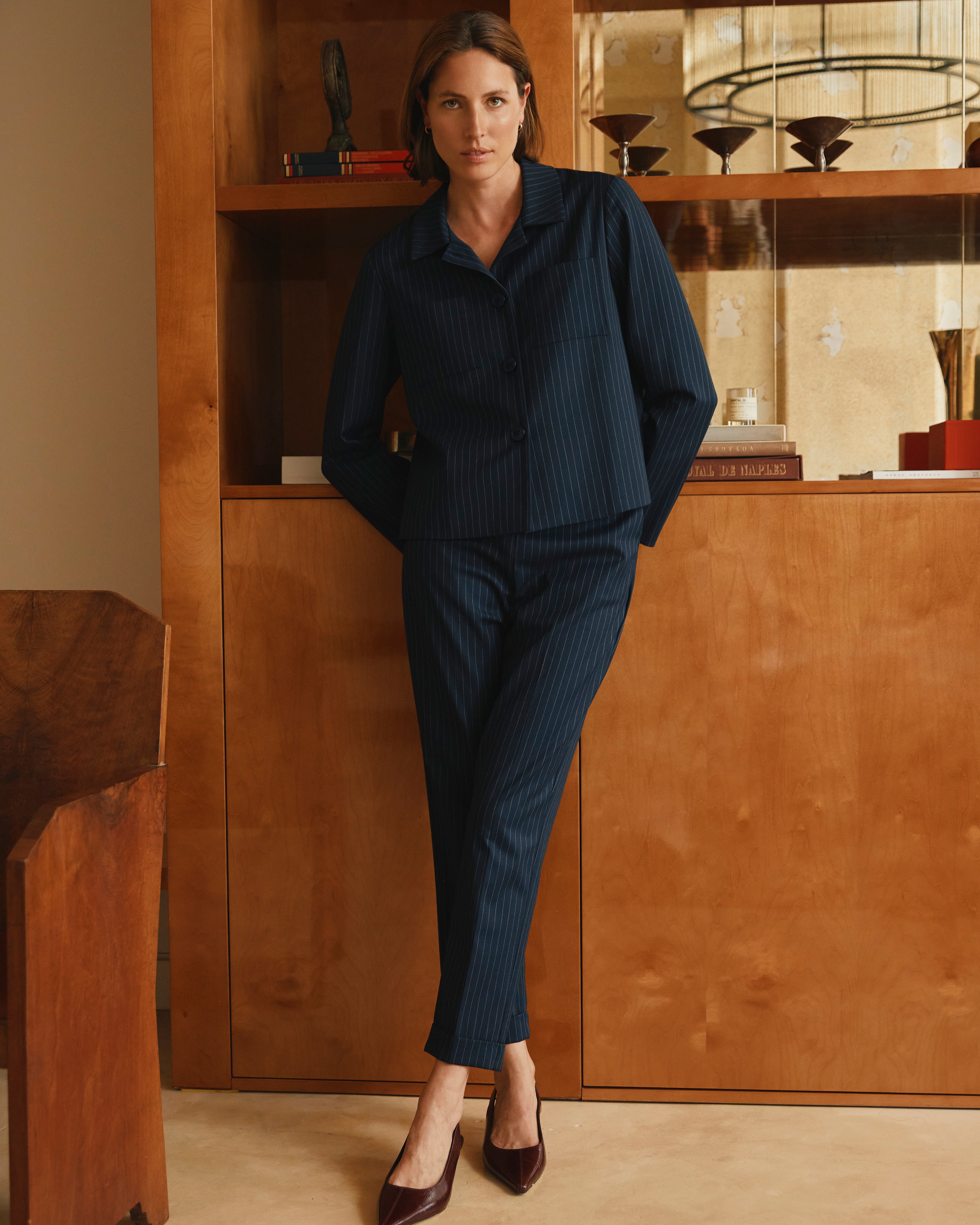 Pantalon bleu marine 7/8e droit à rayures PIKIRYS-BIS-MR/14215/635