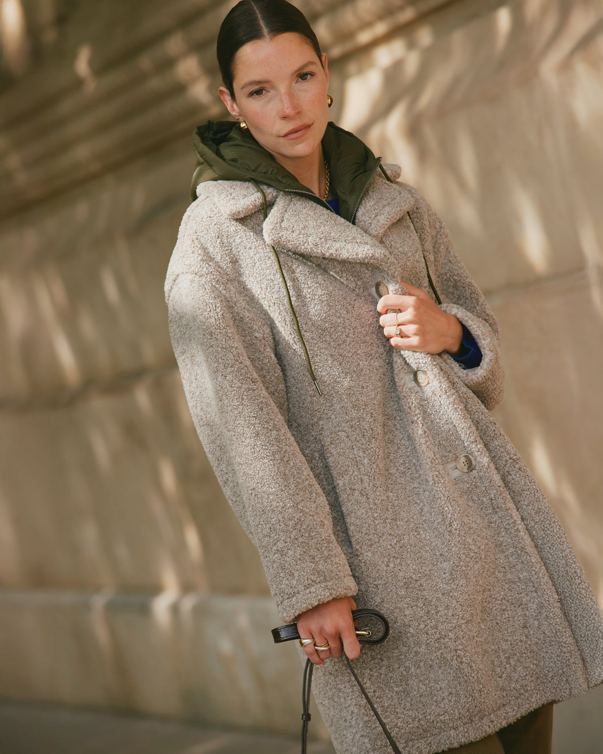 Manteau long beige col tailleur METELIO/14201/023