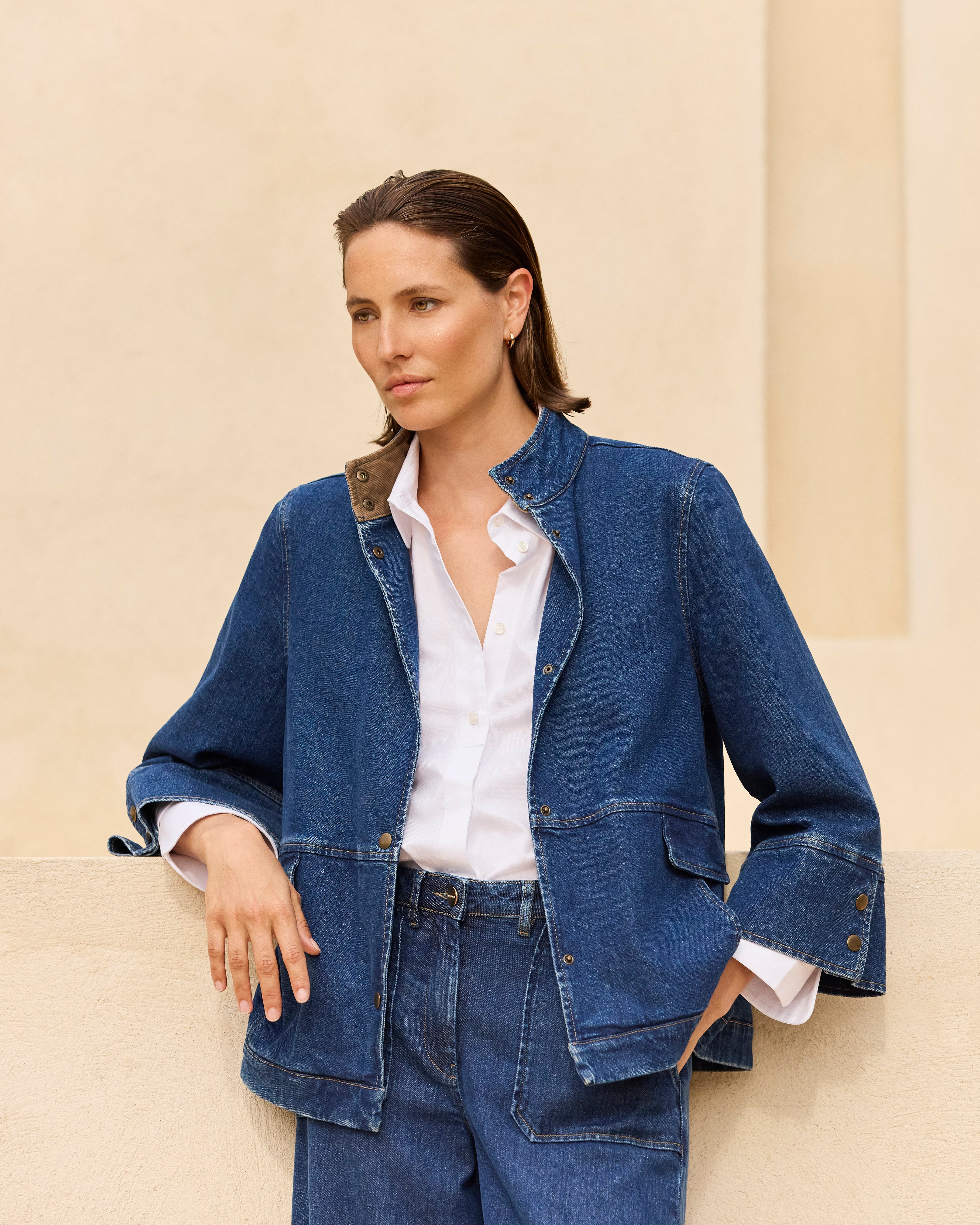 Veste courte bleue boutonnée BERRINE-JEAN/14280/317
