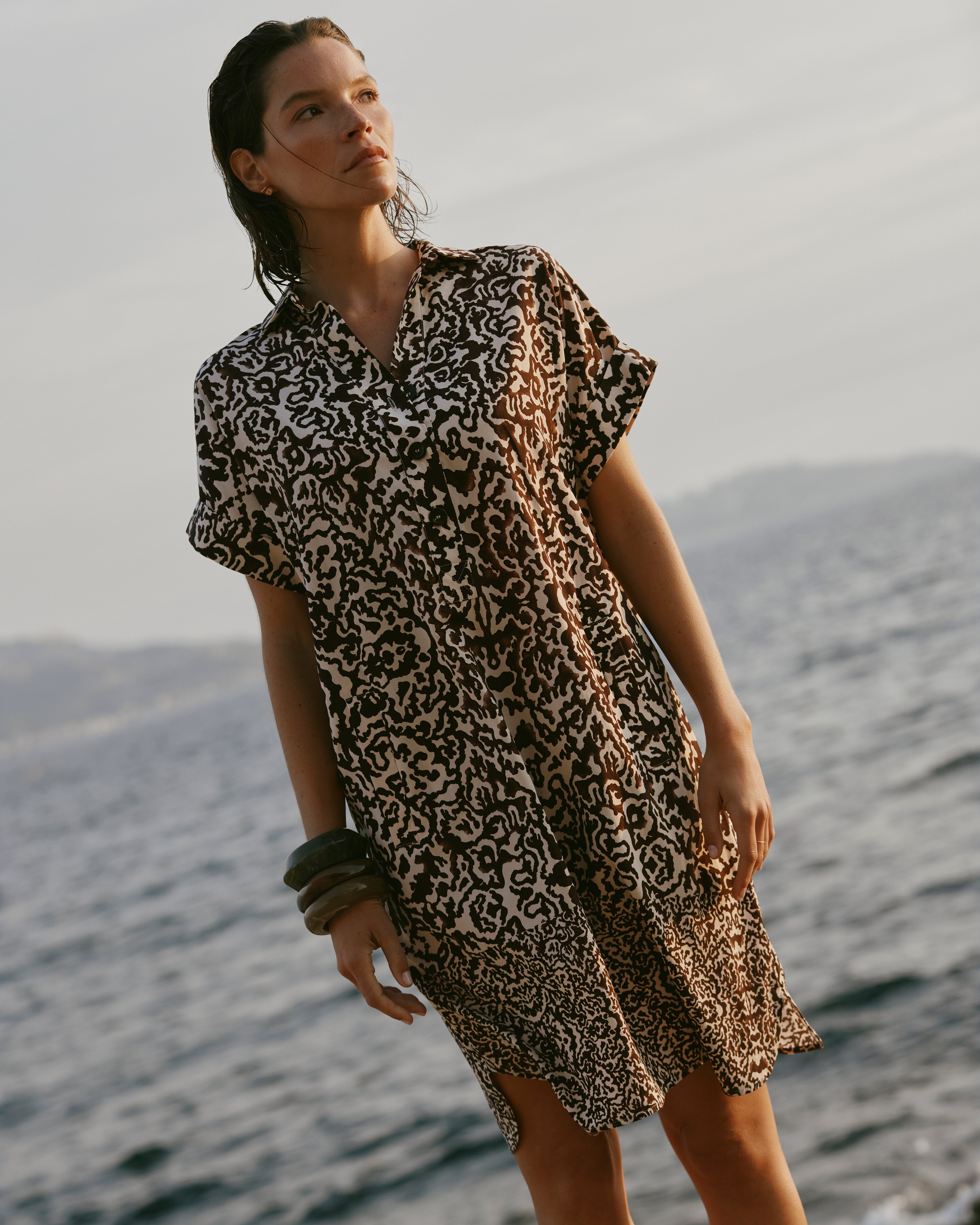 Robe droite imprimée marron RAQUEL/13036/540