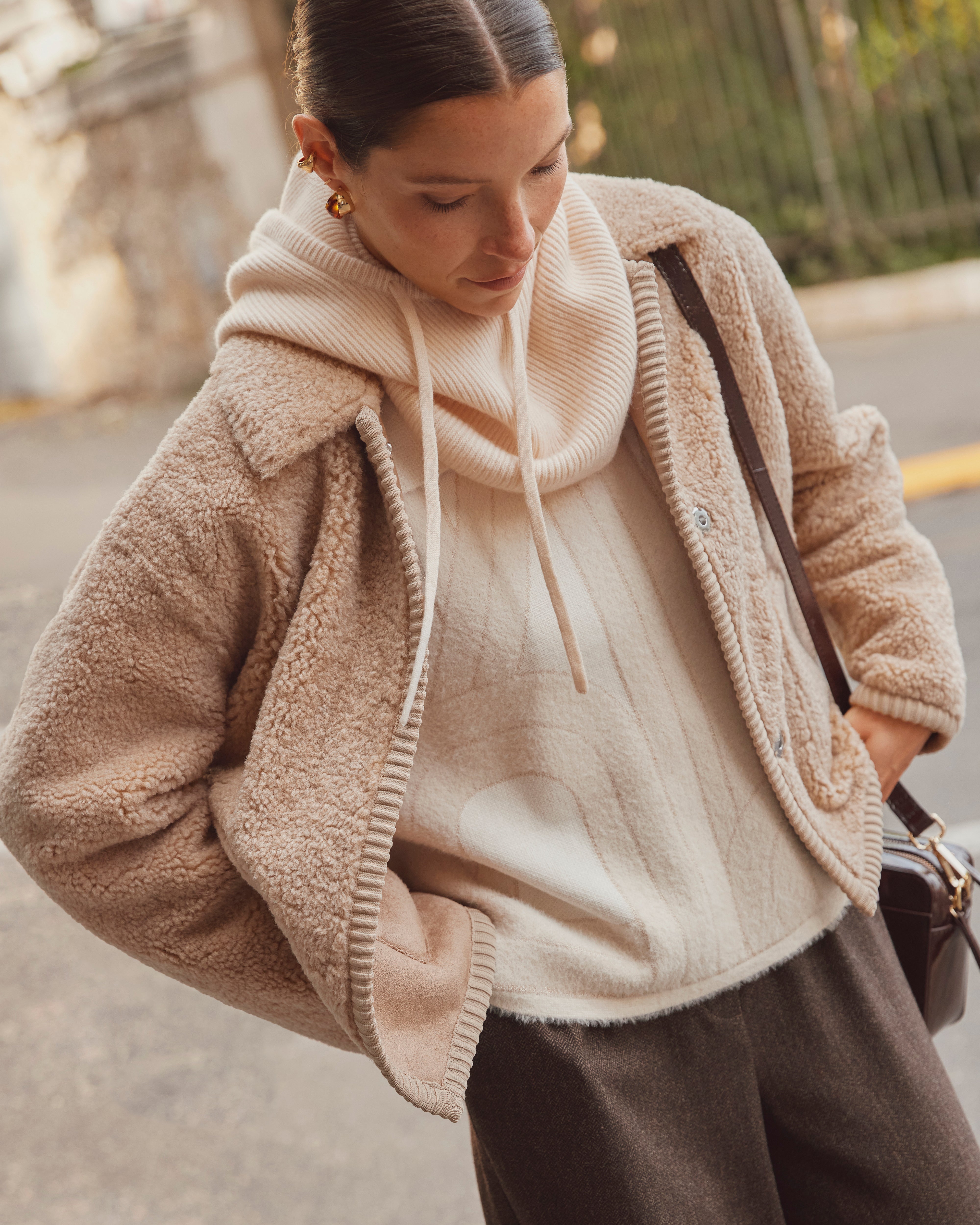 Manteau court réversible beige foncé