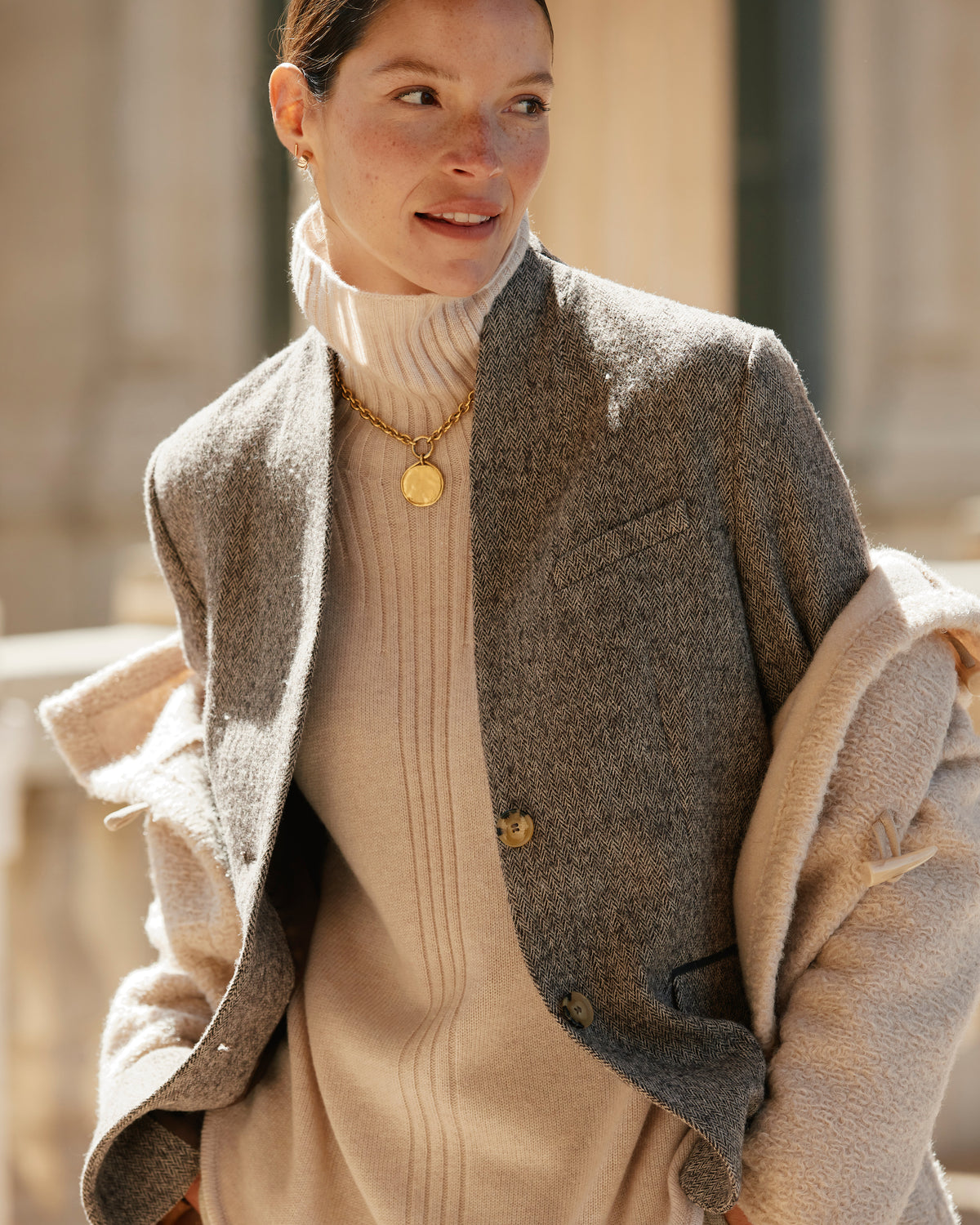 Veste blazer marron col montant