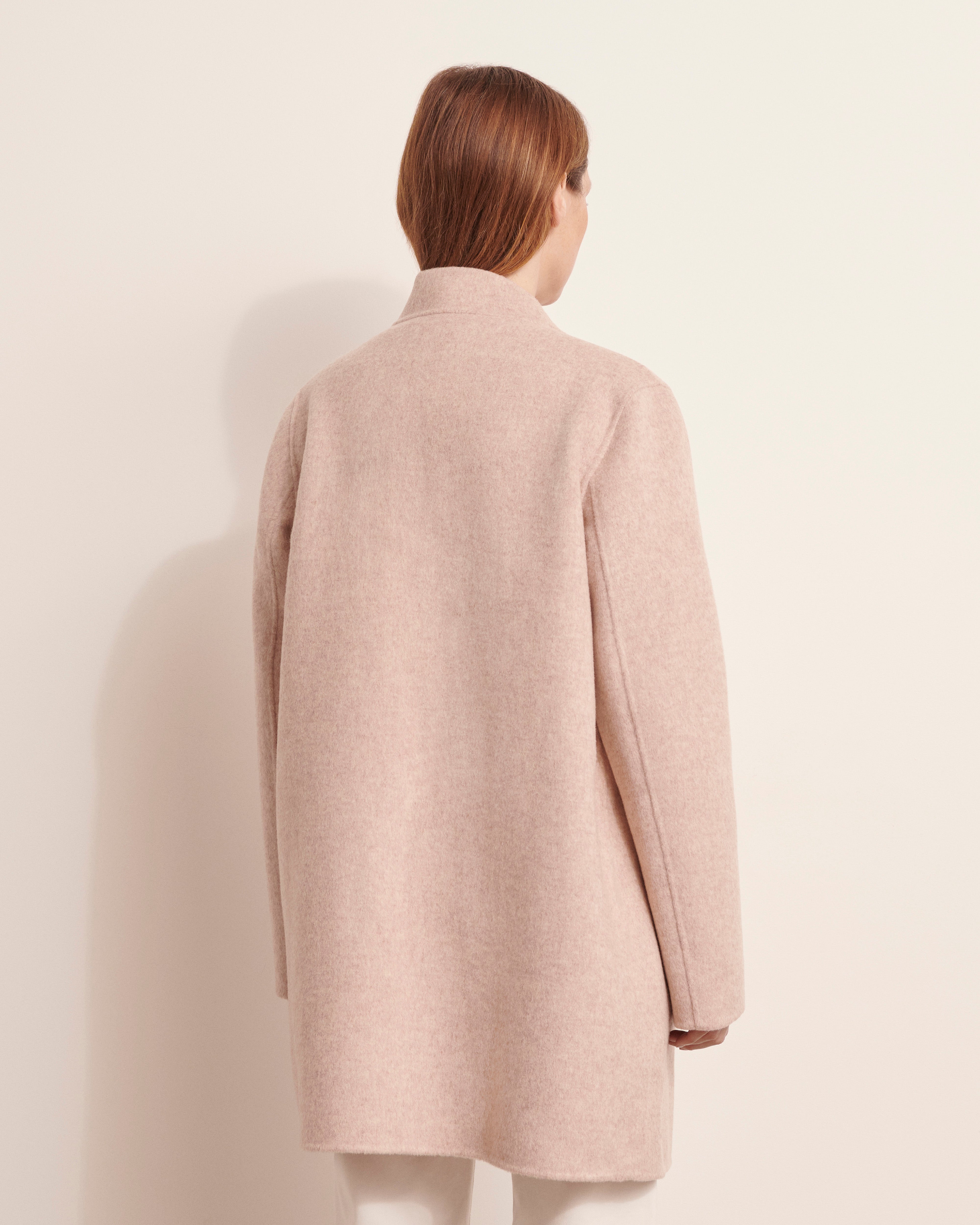 manteau droit mi long beige en laine double face