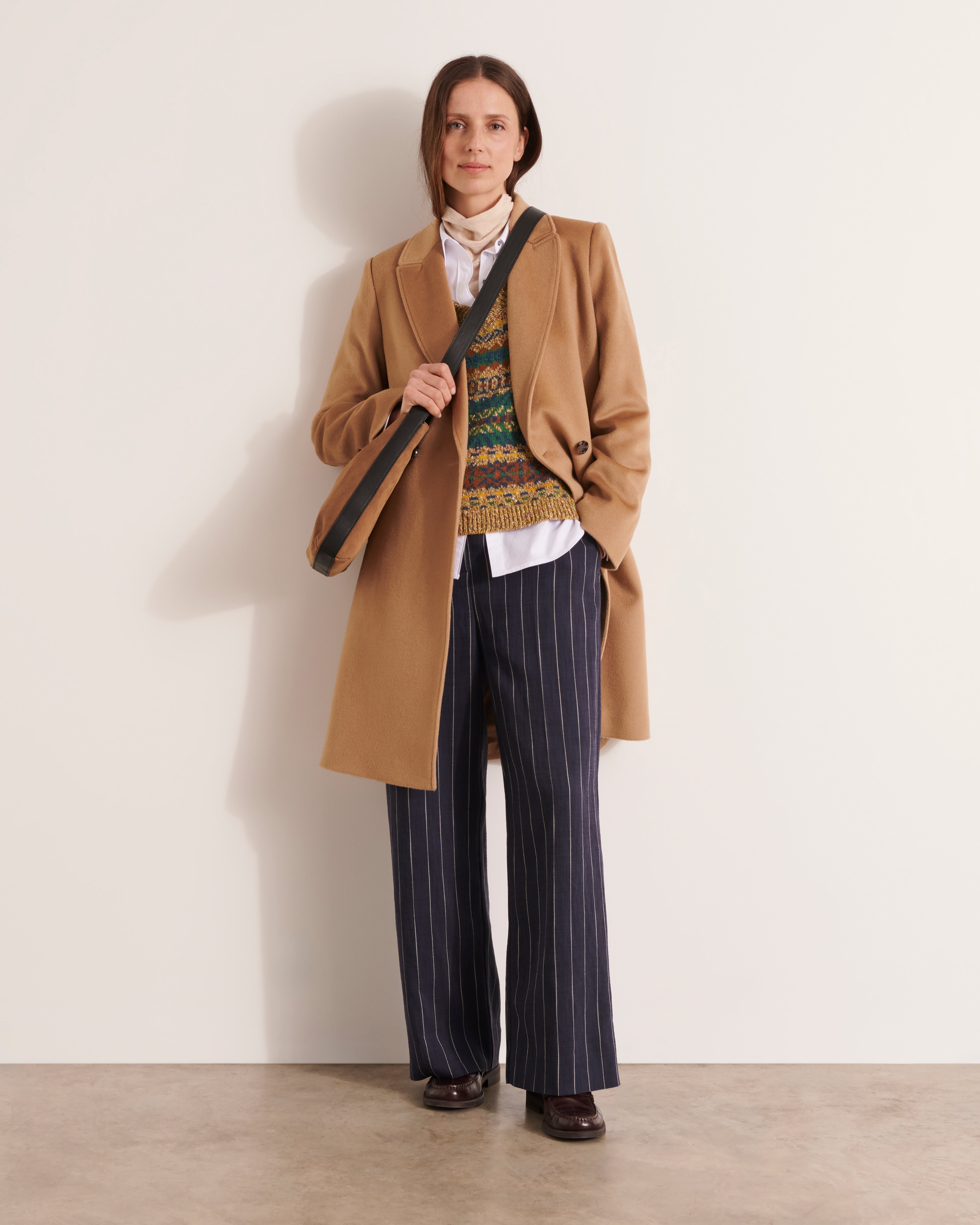 manteau long double boutonnage en velours de laine