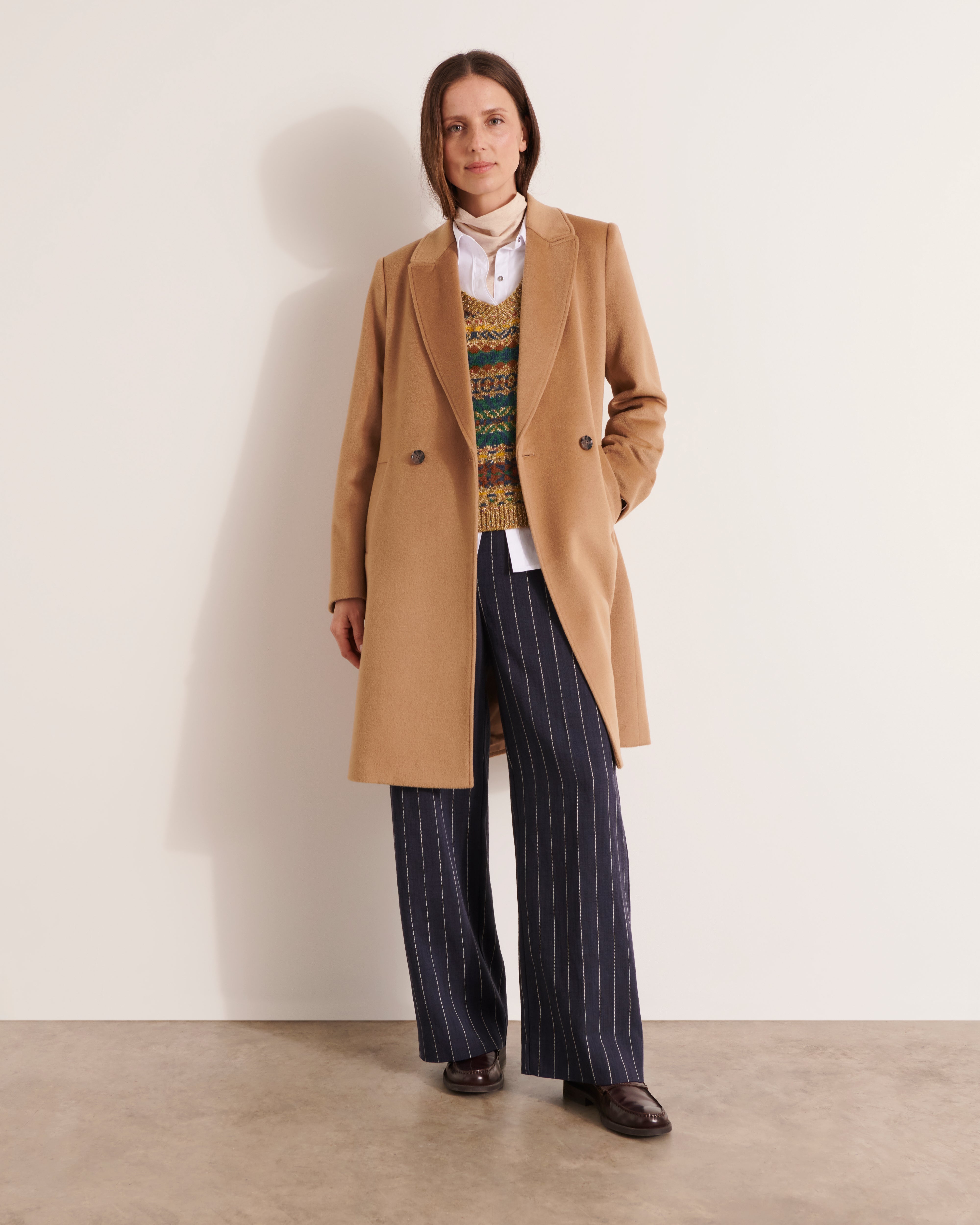 manteau long double boutonnage en velours de laine