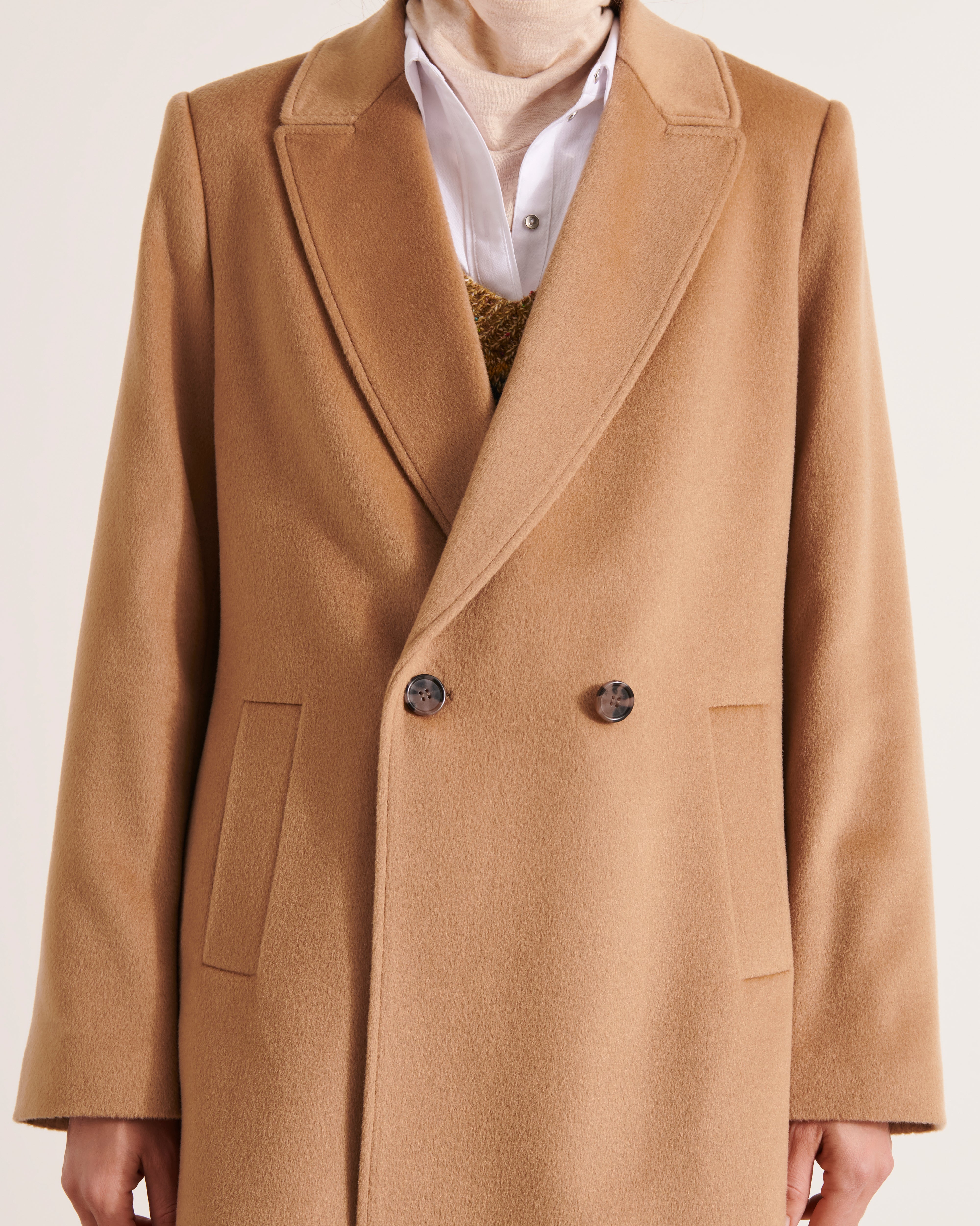 manteau long double boutonnage en velours de laine