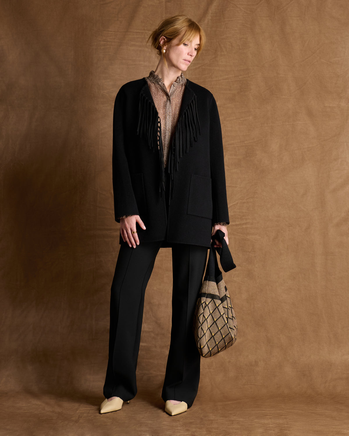 Manteau court noir frangé MALGACHE/14212/500