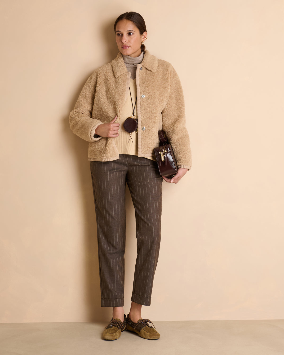 Manteau court réversible beige foncé