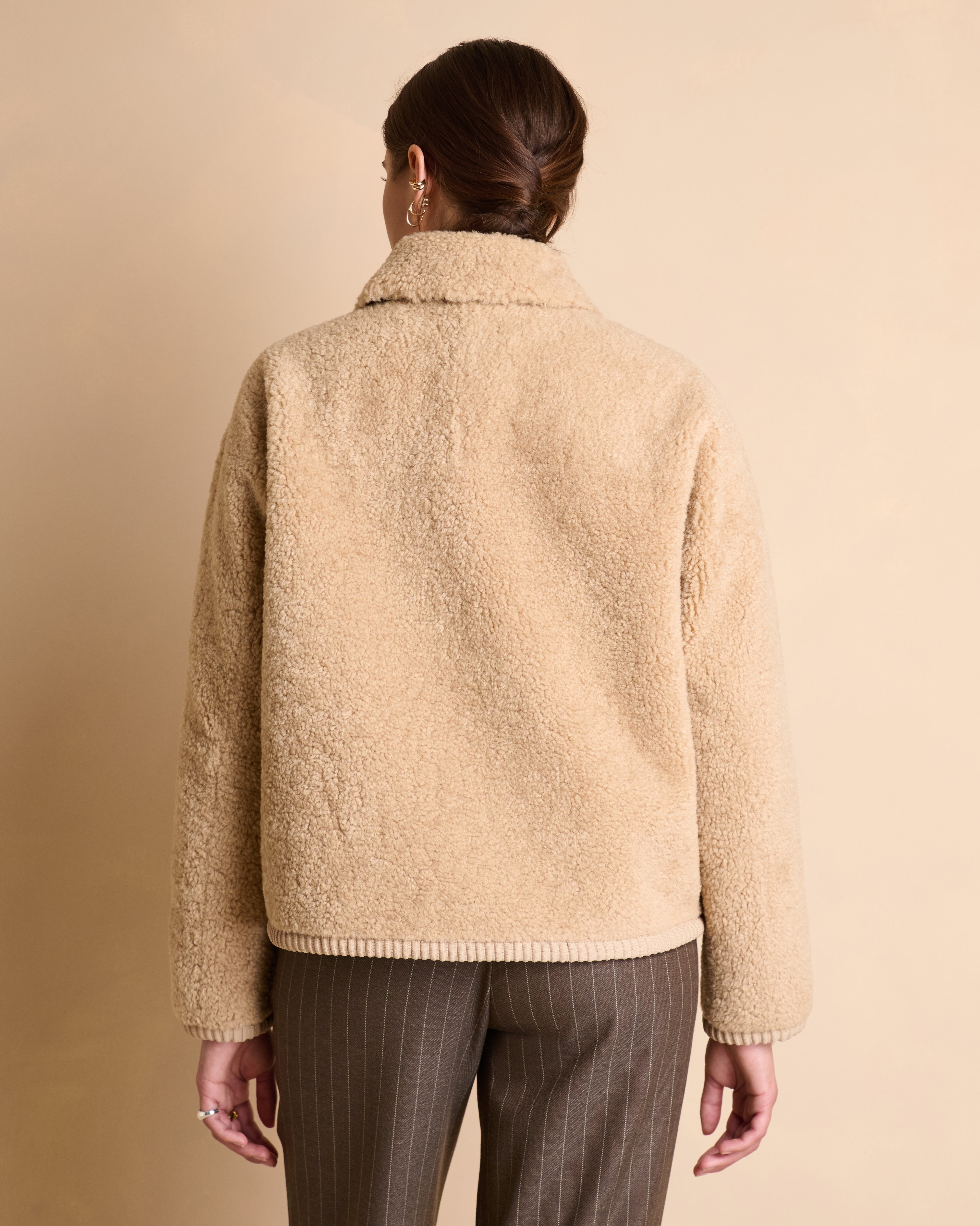 Manteau court réversible beige foncé