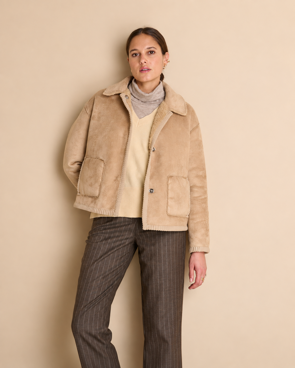 Manteau court réversible beige foncé MALTIPOO/14104/019