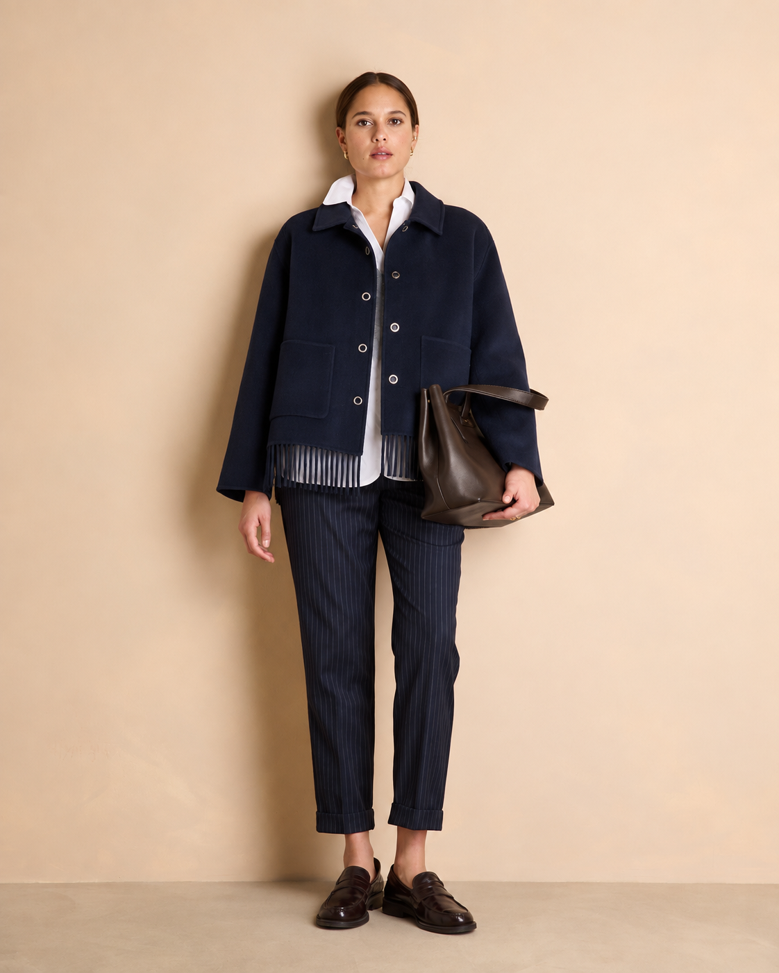 Manteau réversible gris et bleu marine court à carreaux MANCHESTER/14118/660