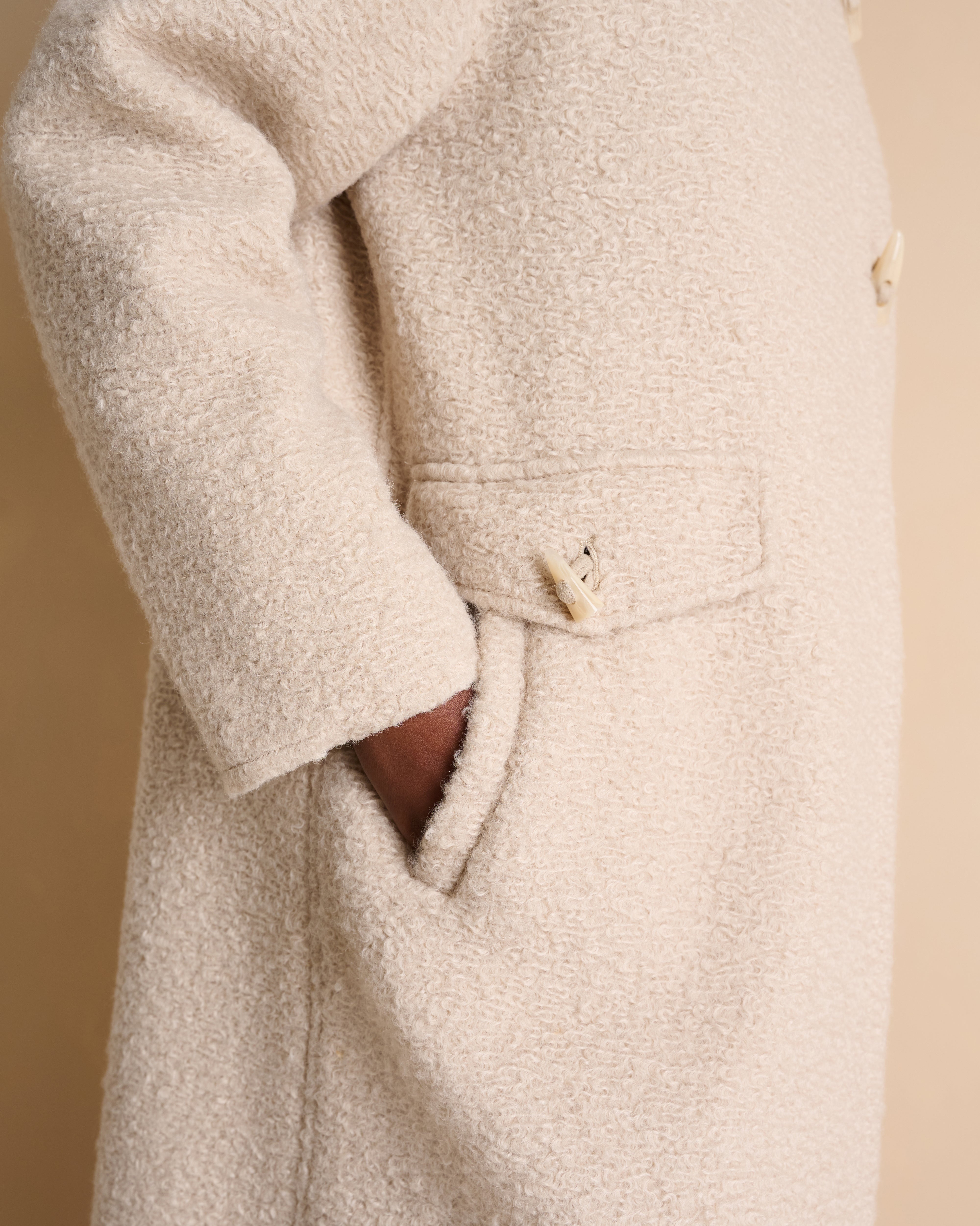 Manteau long beige col montant