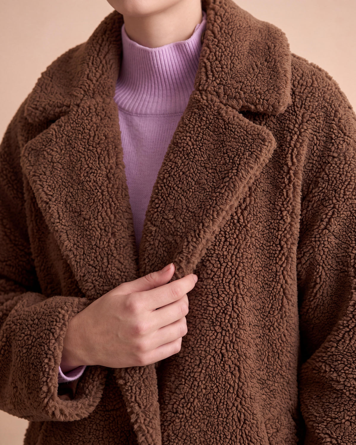 Manteau long marron col tailleur METEO14/14235/039