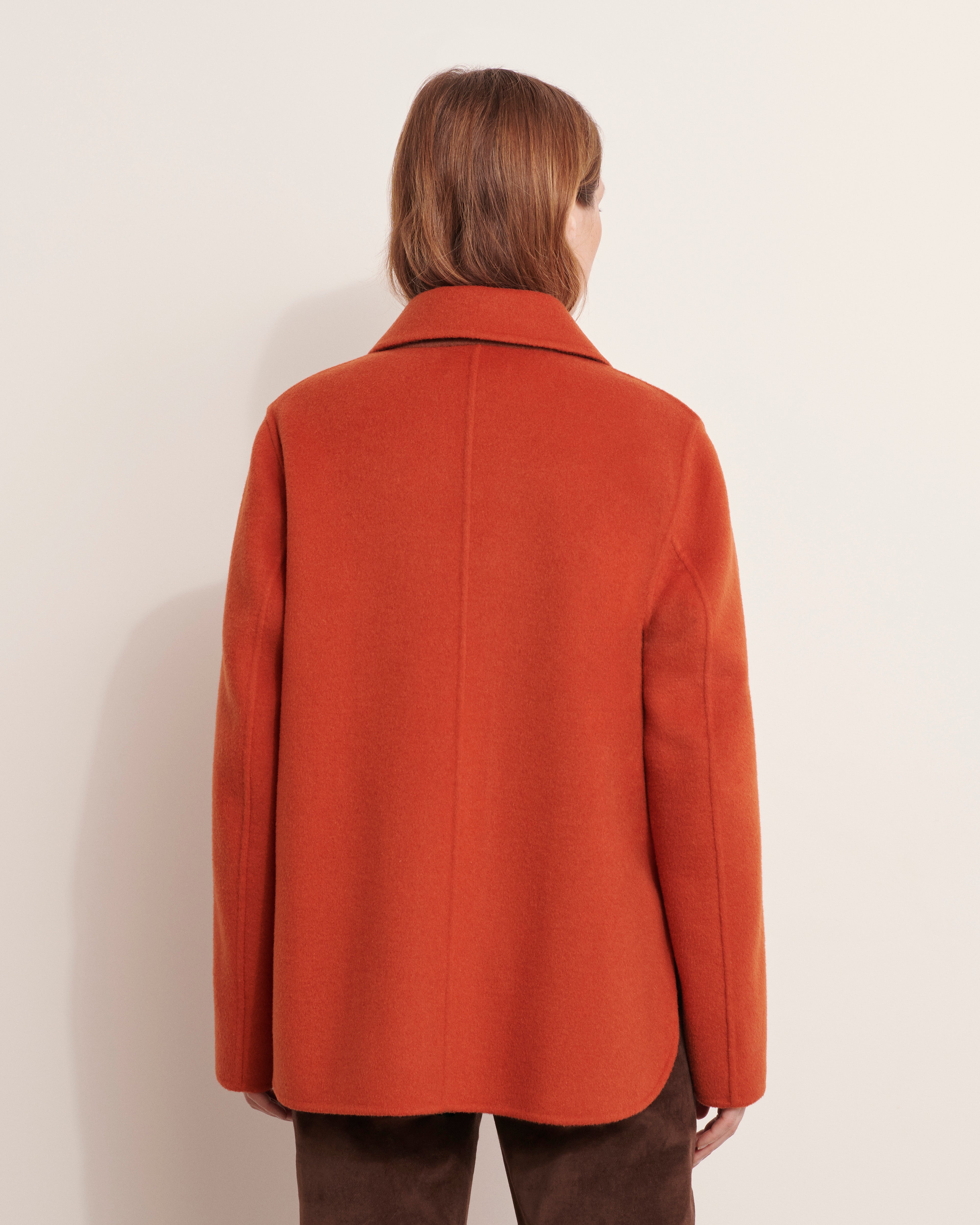 veste courte orange foncé en laine double face