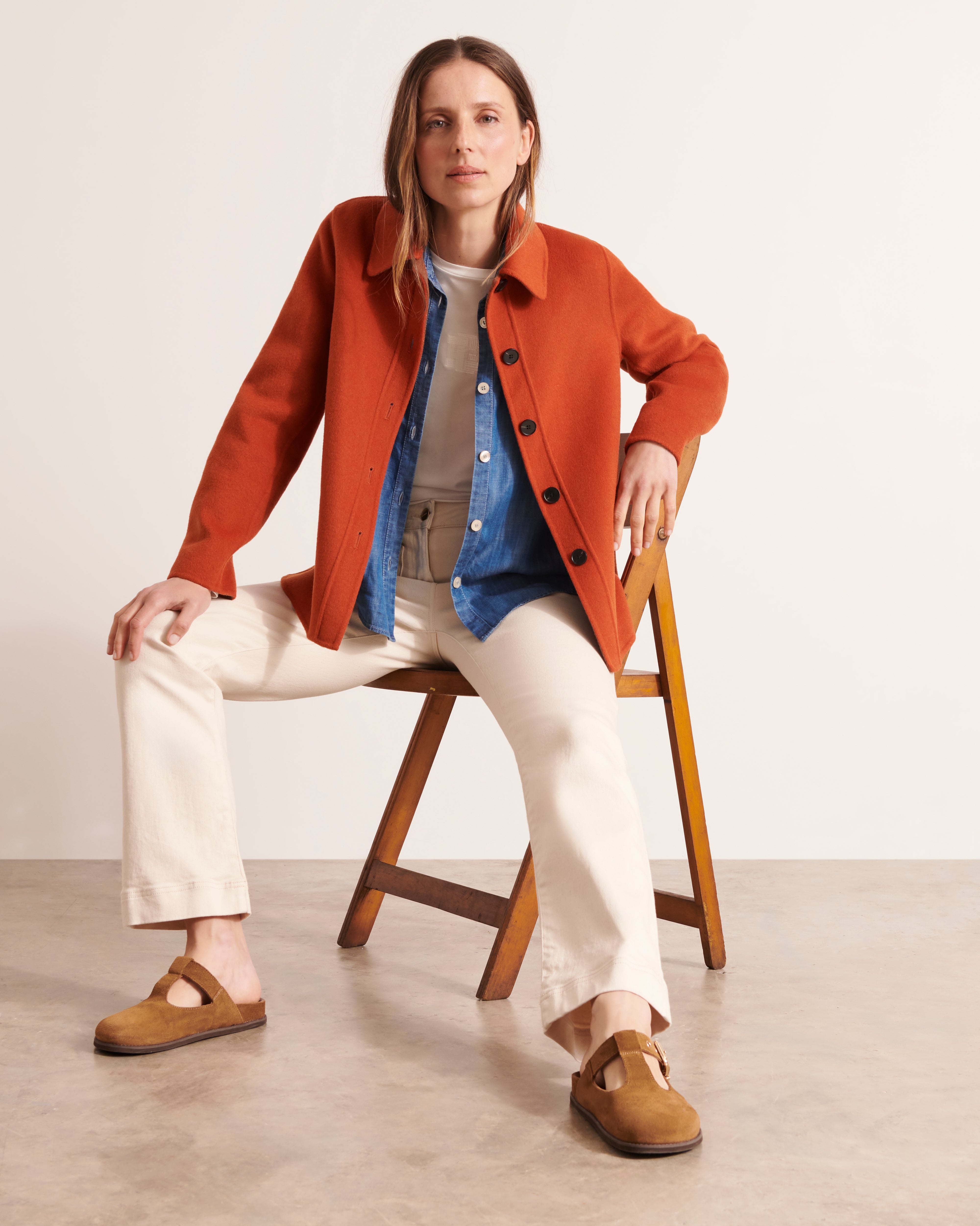 veste courte orange foncé en laine double face