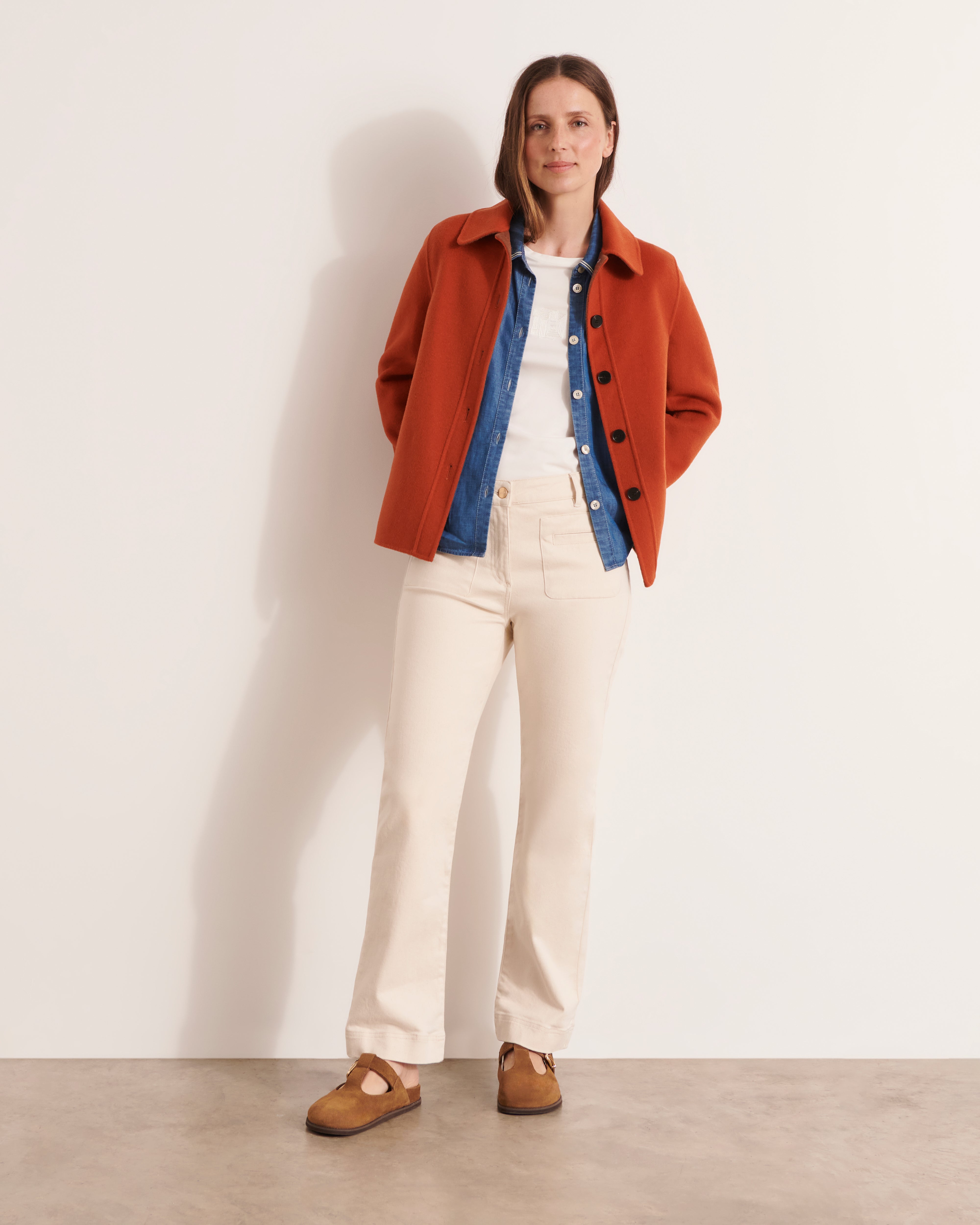 veste courte orange foncé en laine double face