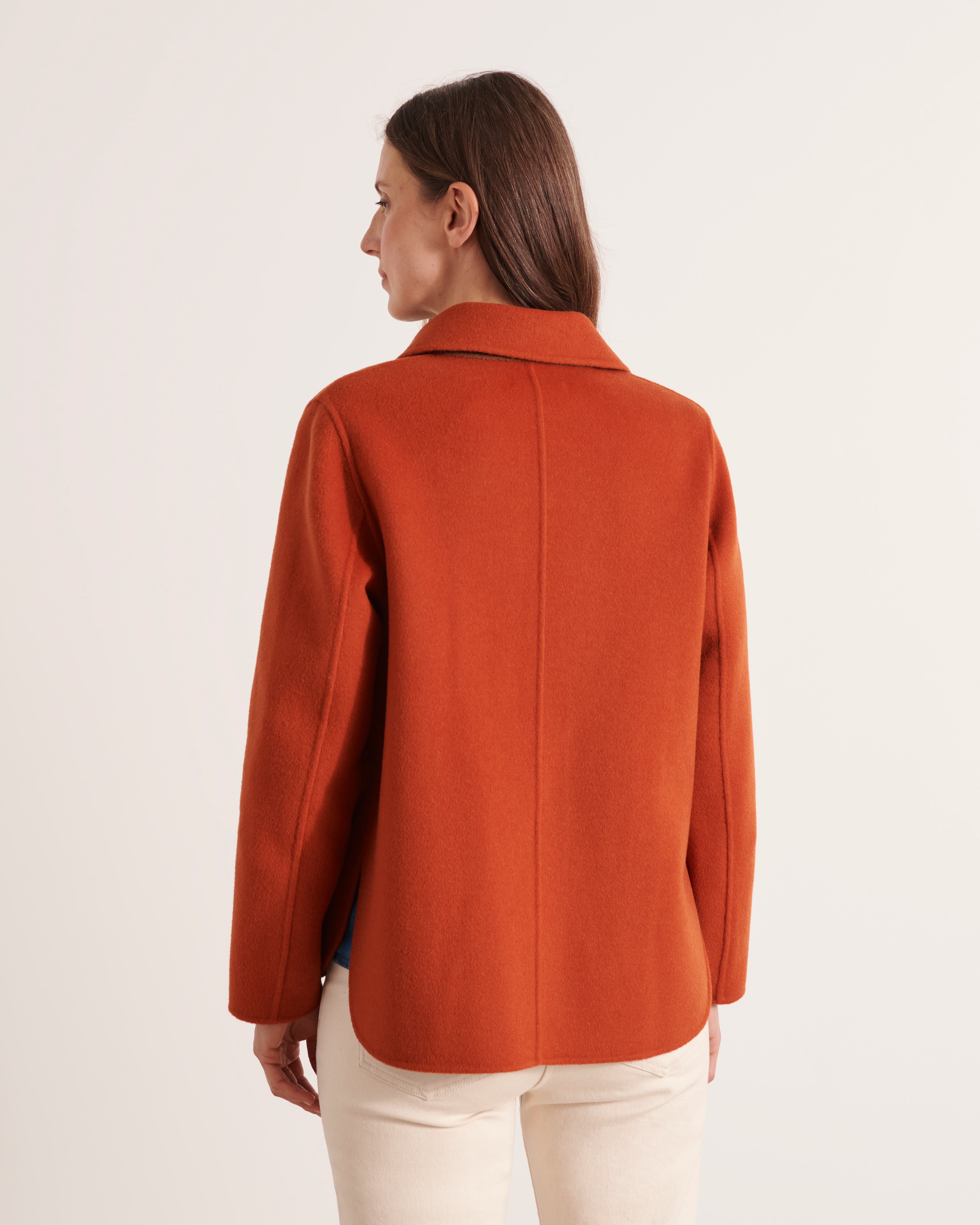 veste courte orange foncé en laine double face