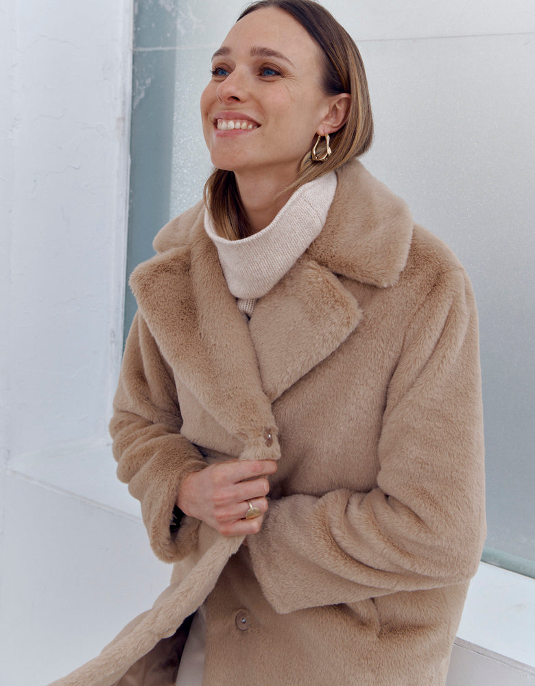 Faux fur coat 3/4 MOKA86/86221/003
