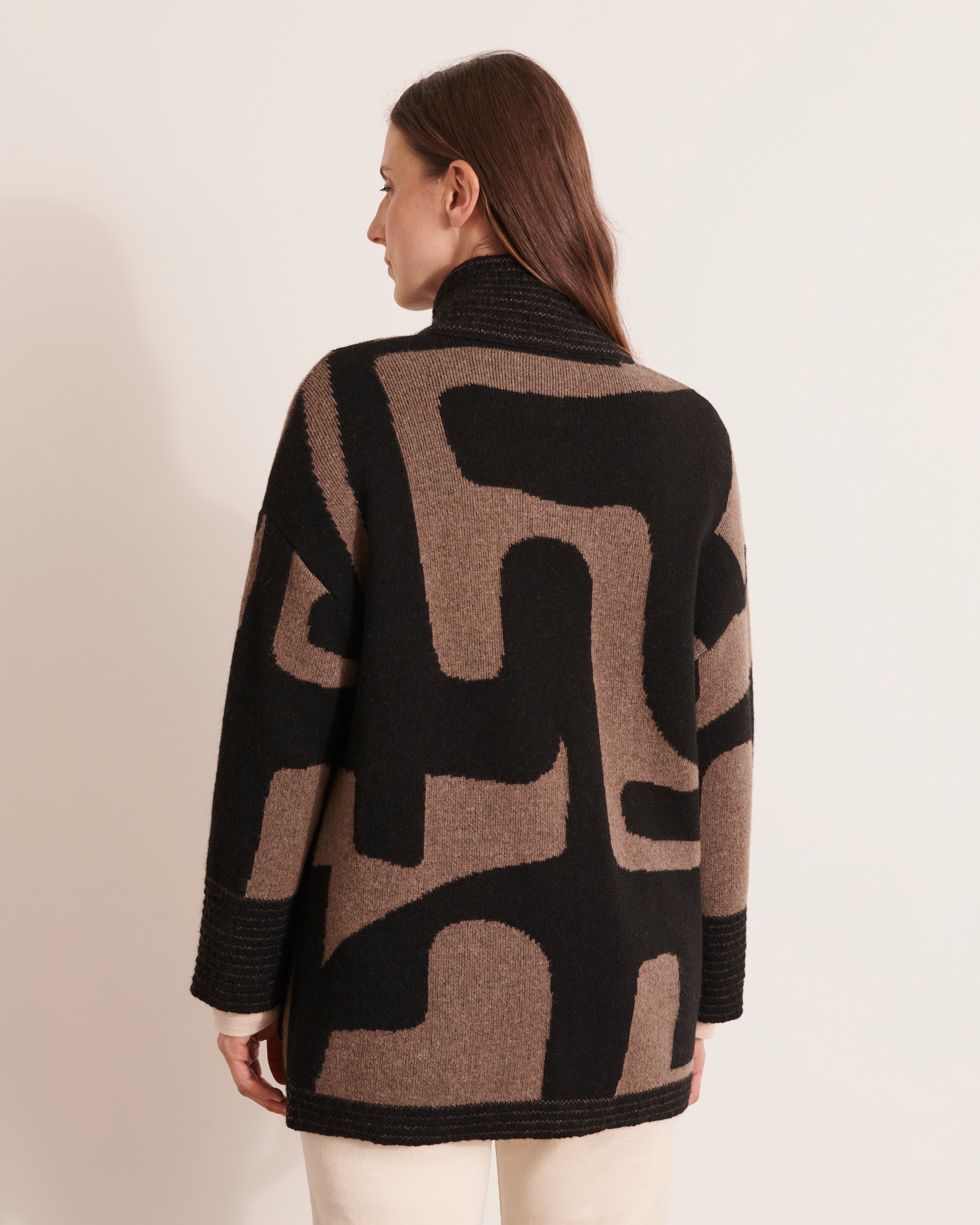 manteau en maille jacquard graphique en laine cachemire et alpaga