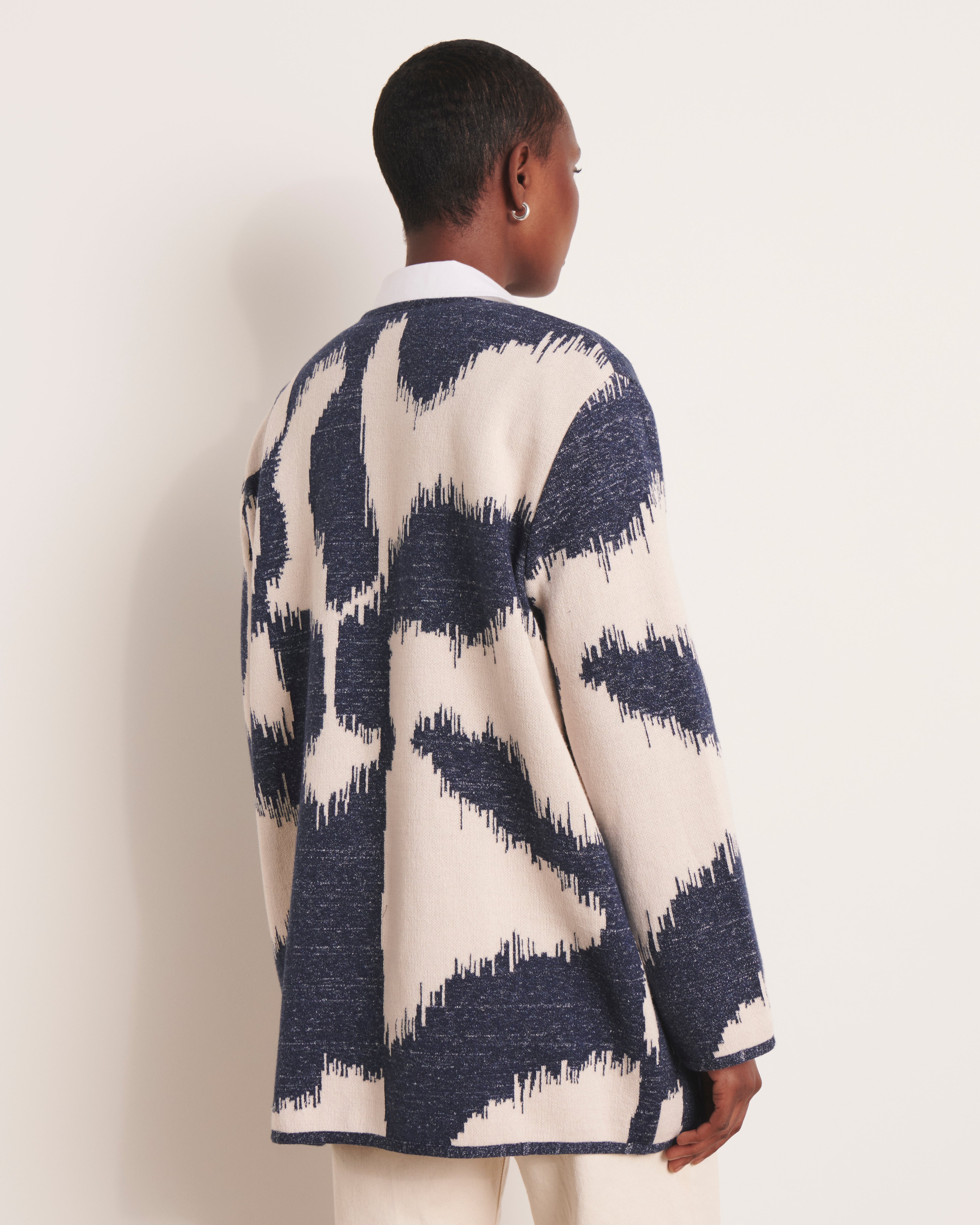 Manteau en maille jacquard en coton et laine