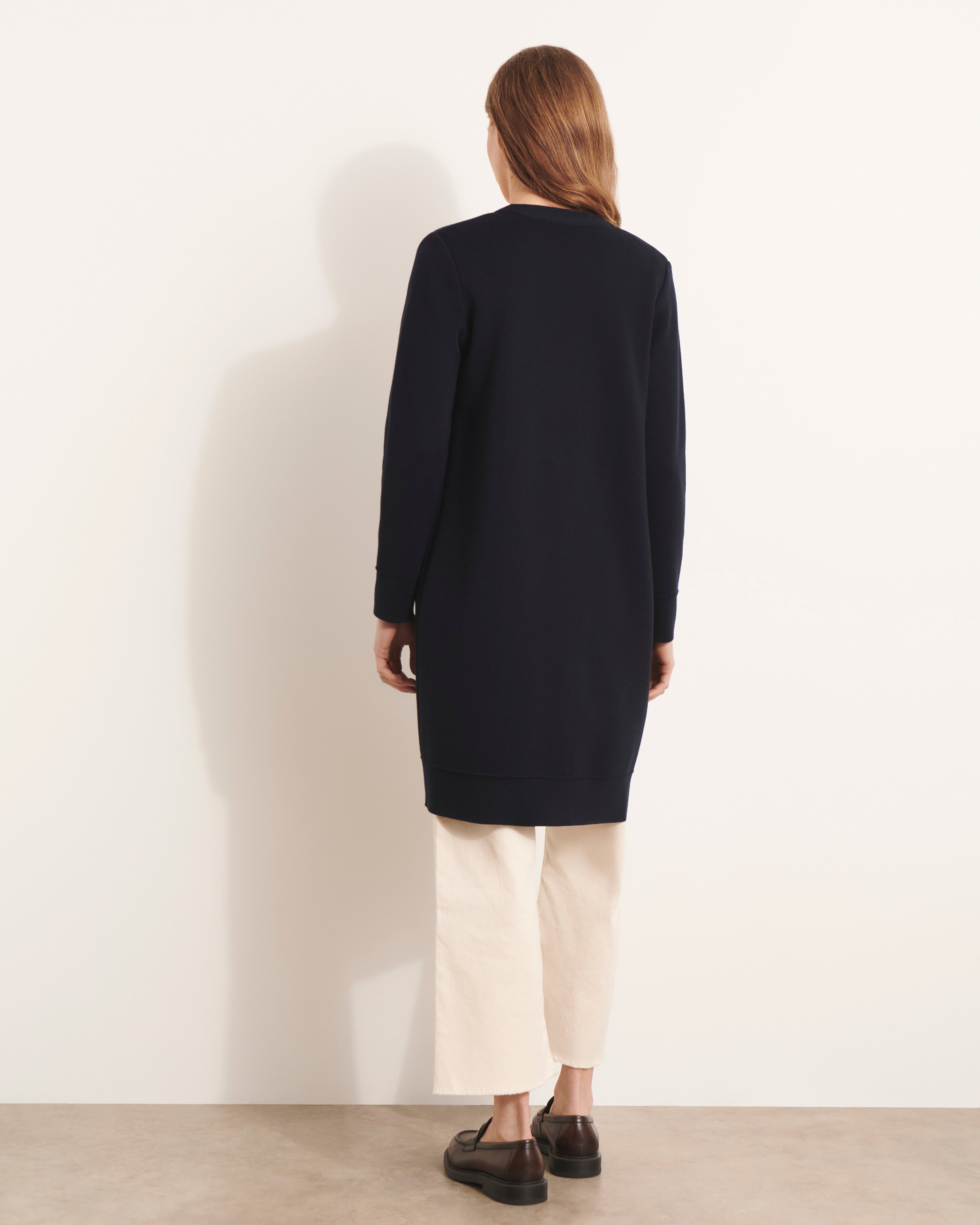 manteau long en laine mérinos bleu marine