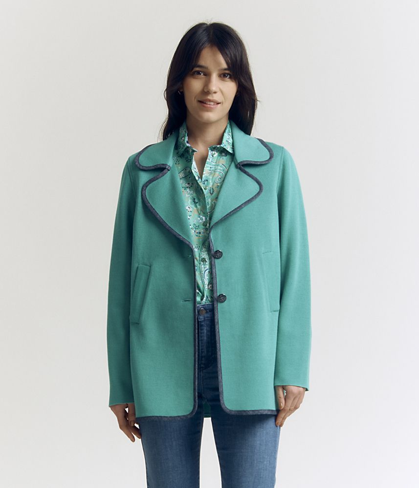 Milano knit pea coat in Merino wool NIAGARA/83032/197