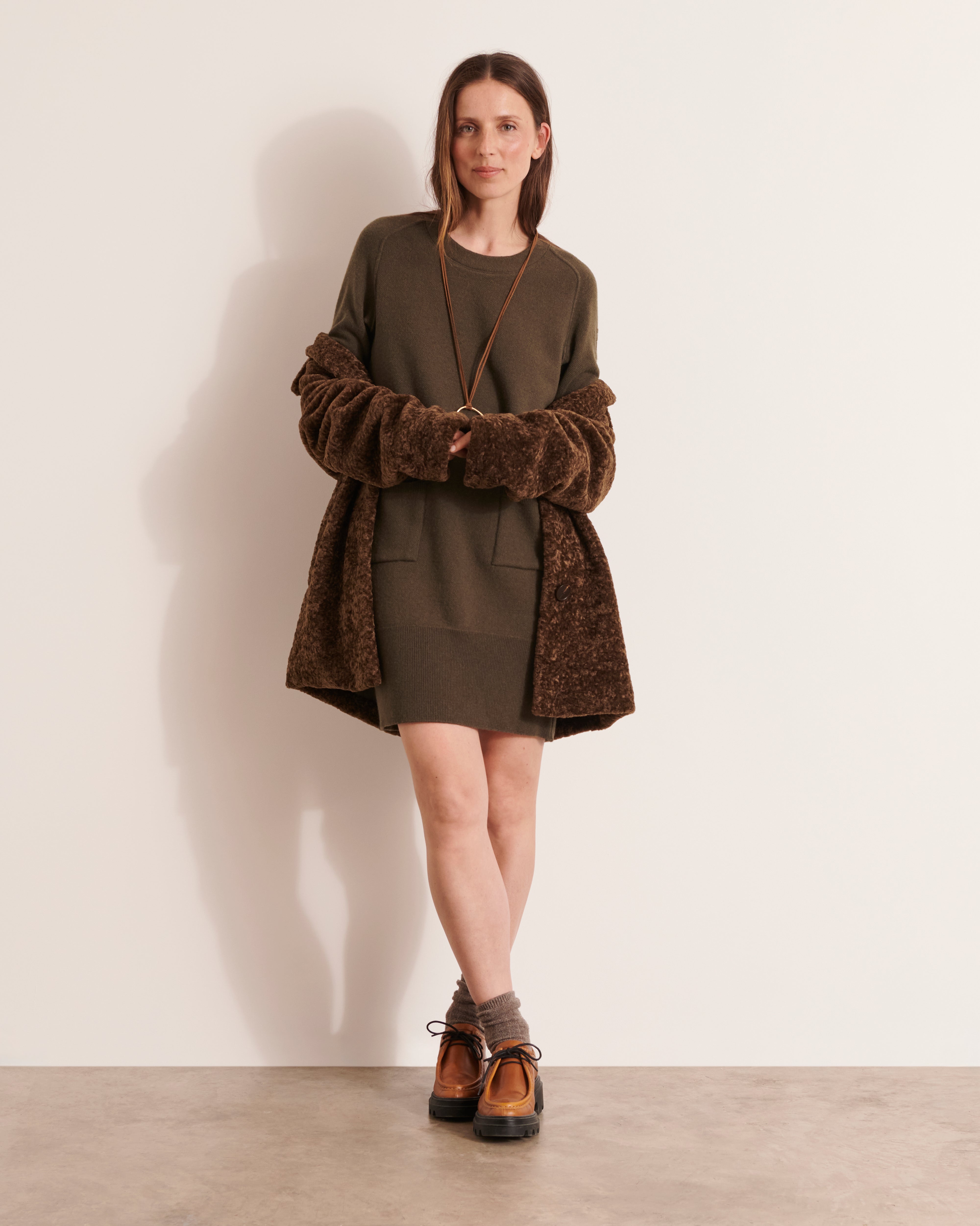 robe en maille cachemire et laine mérinos kaki