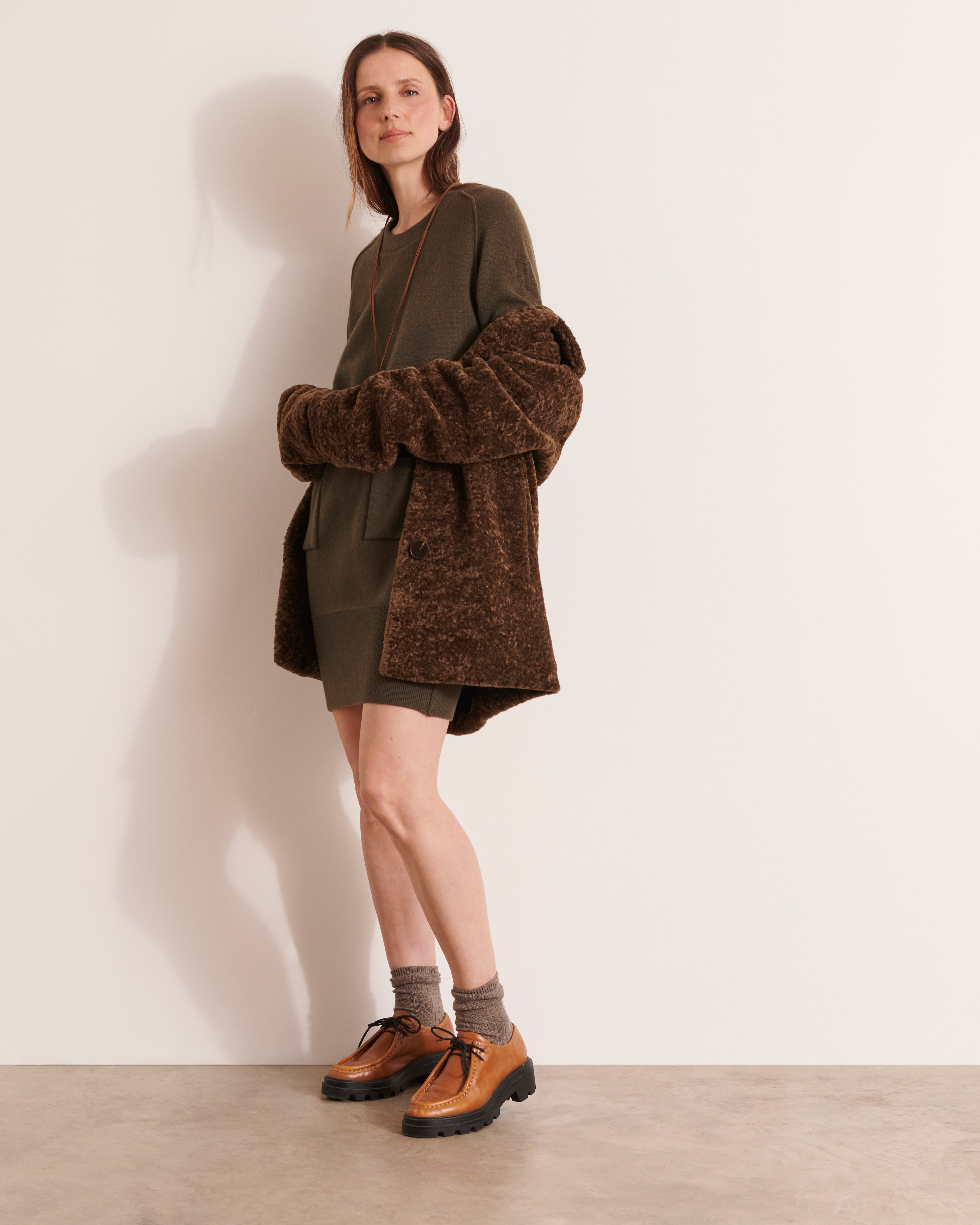 robe en maille cachemire et laine mérinos kaki