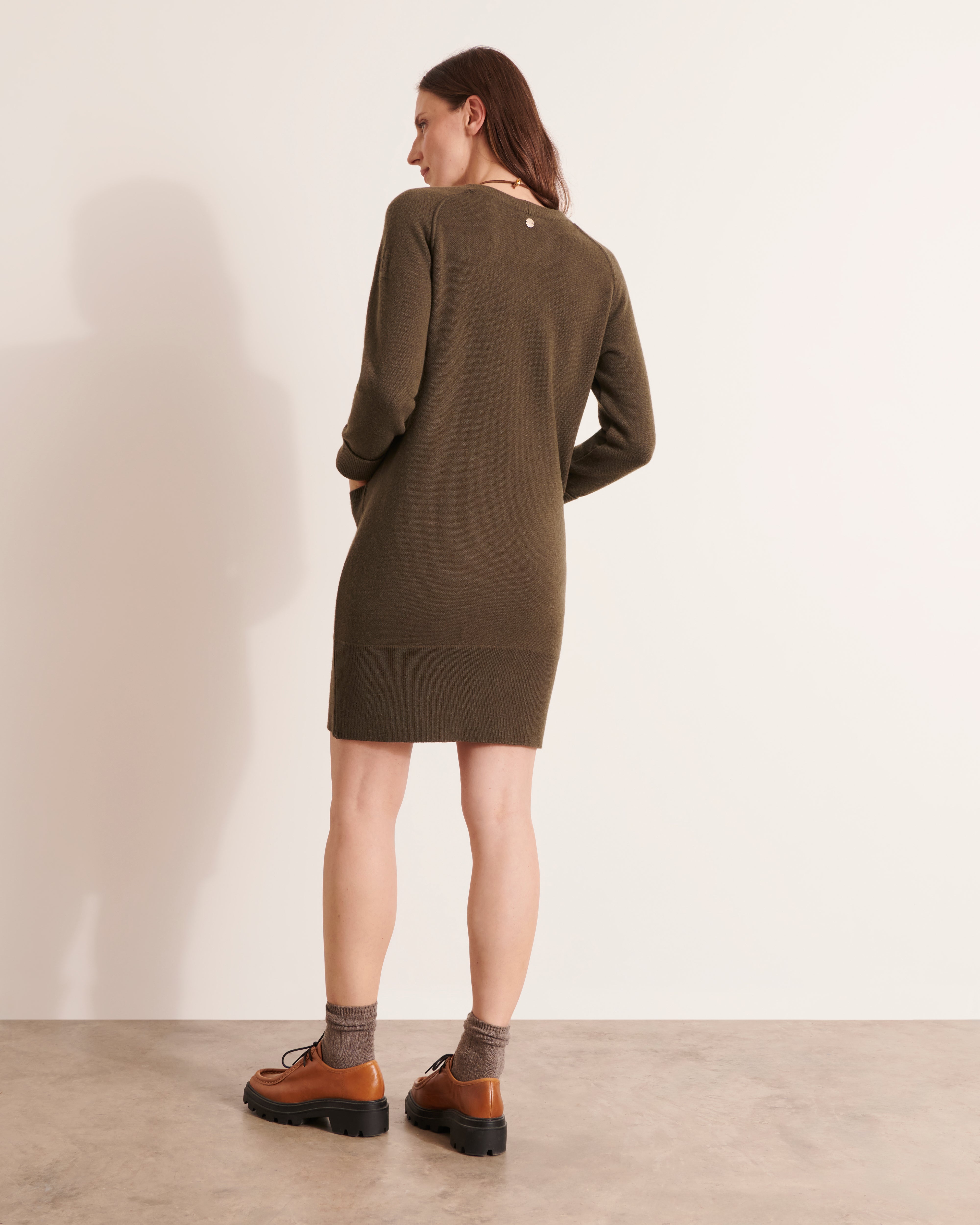 robe en maille cachemire et laine mérinos kaki