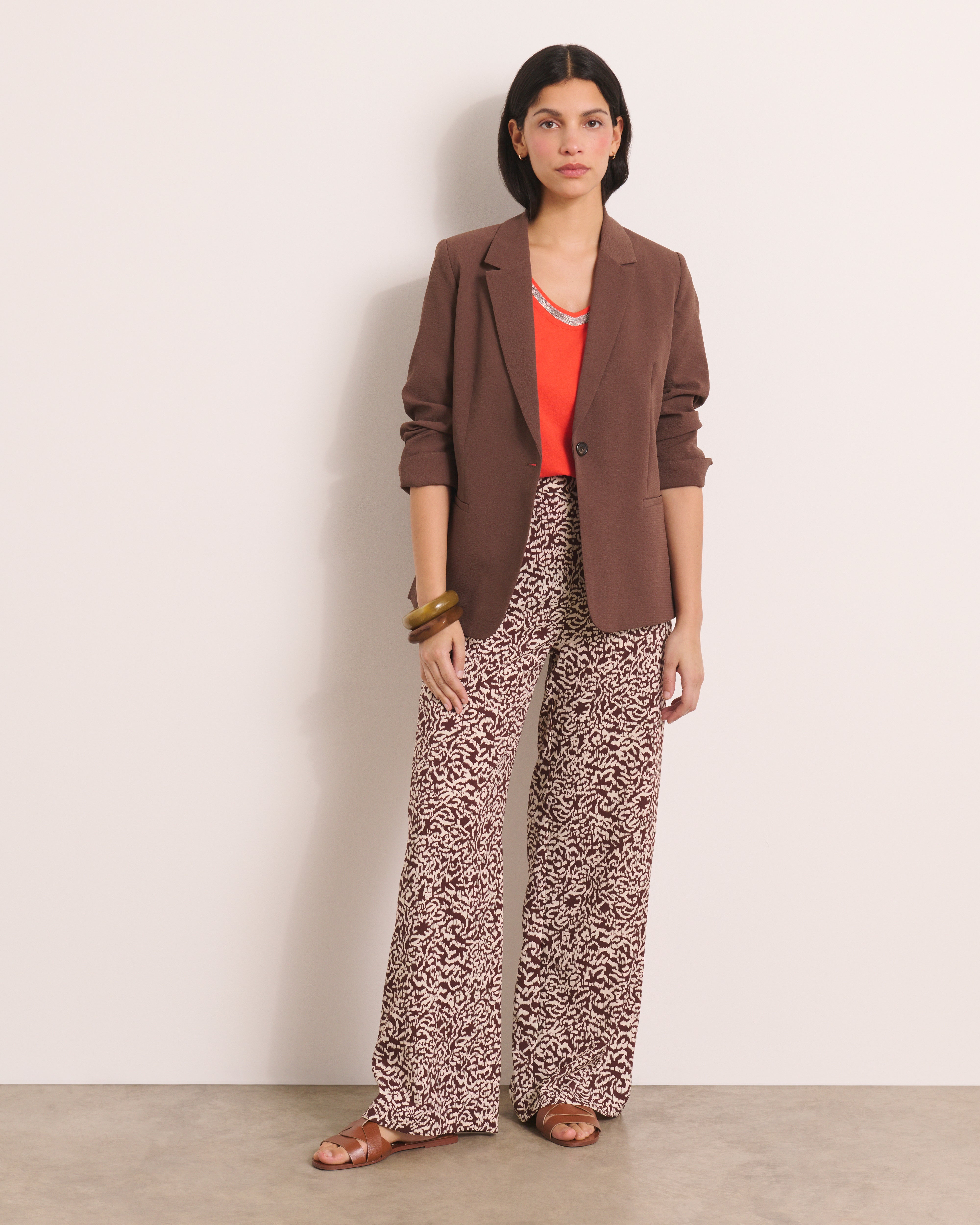 Pantalon large imprimé marron PACHANGA/13207/540