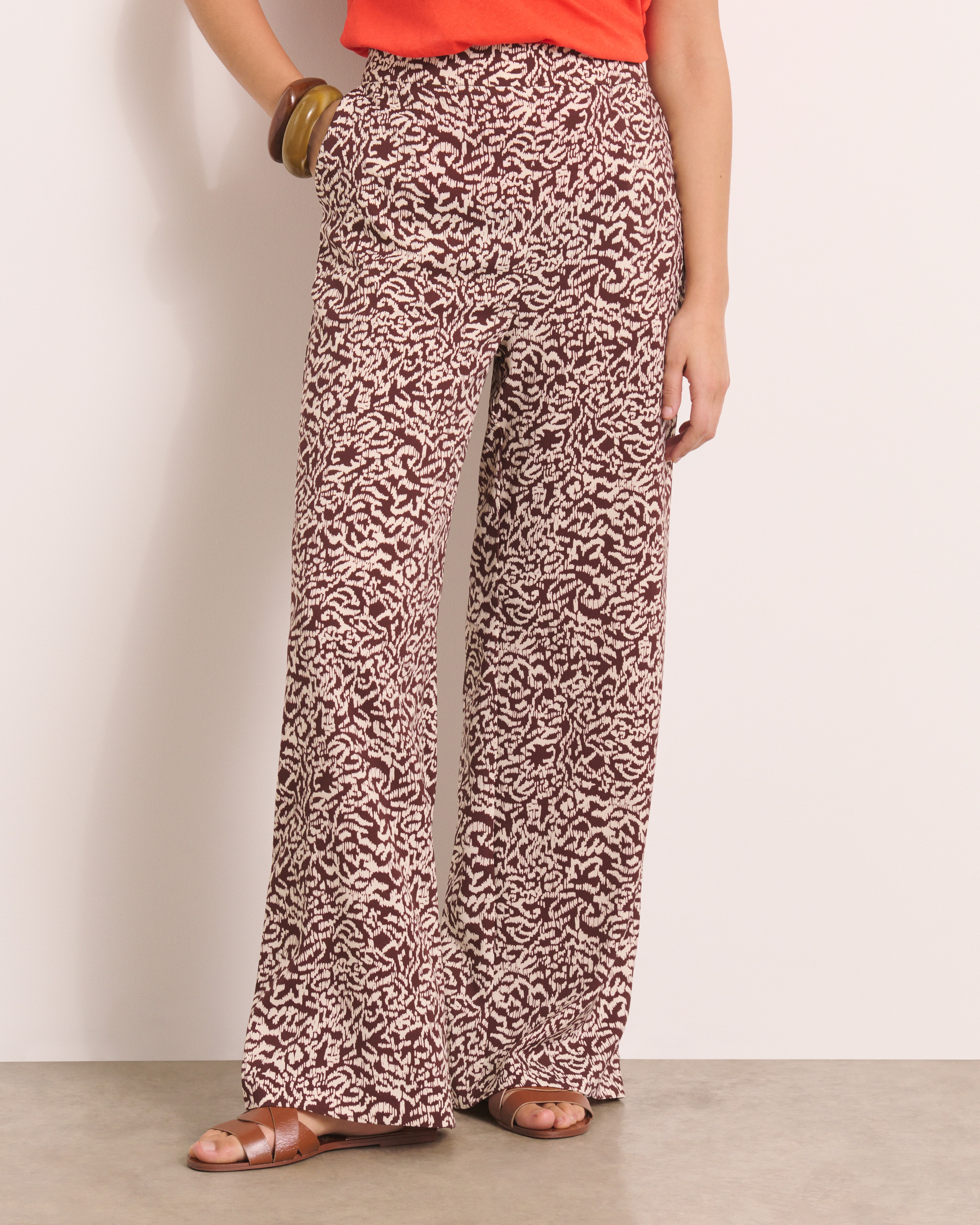 Pantalon large imprimé marron PACHANGA/13207/540