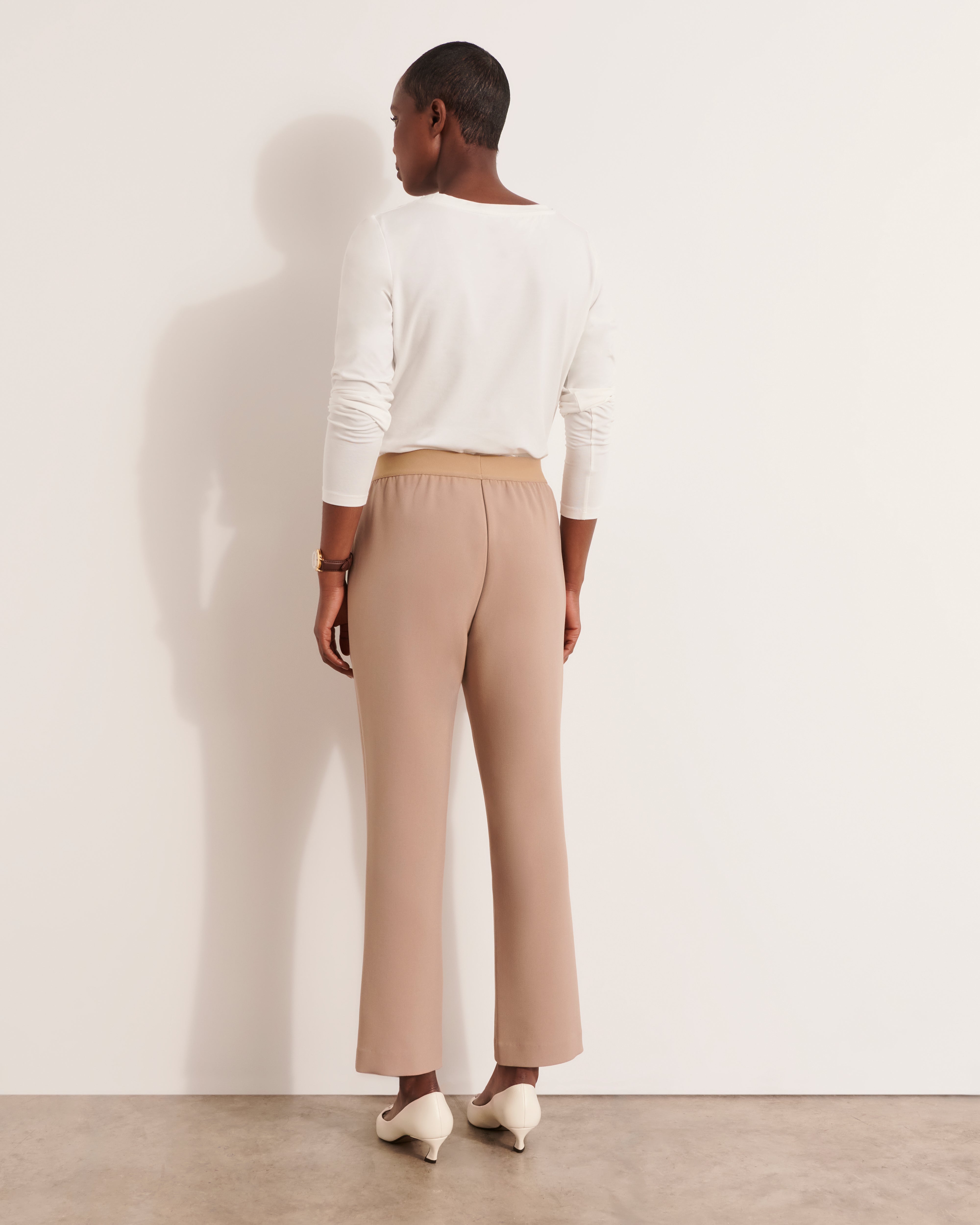 pantalon beige 7/8e en double toile stretch