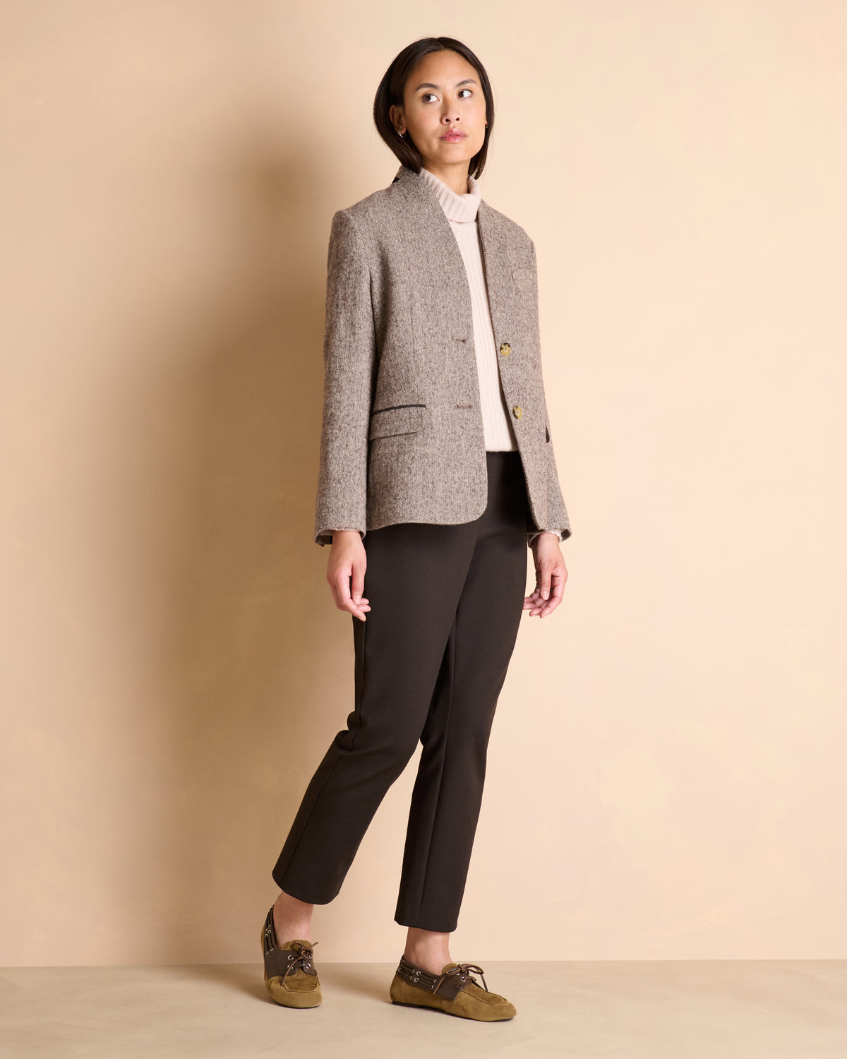 Pantalon marron droit 7/8e ceinture élastiquée