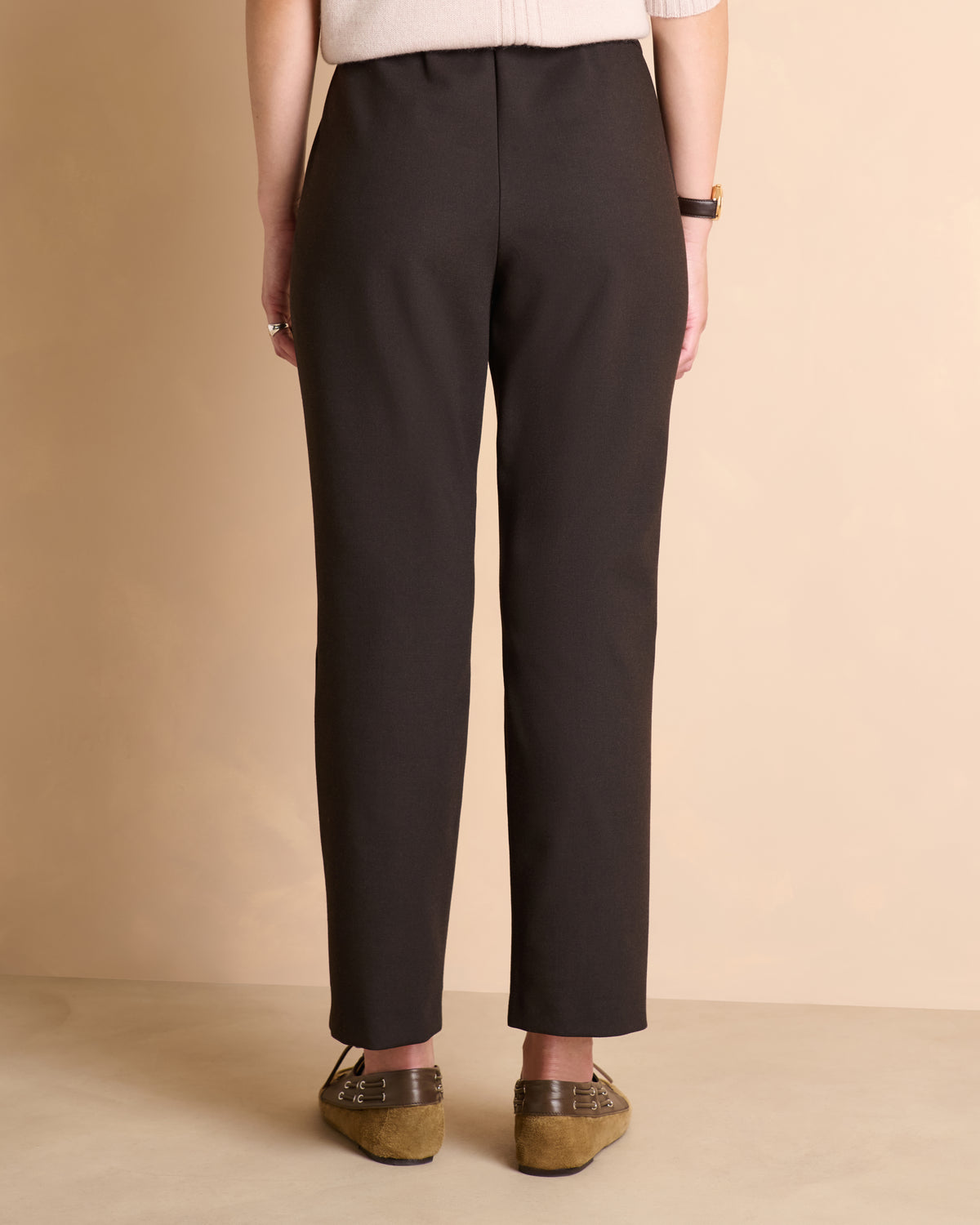 Pantalon marron droit 7/8e ceinture élastiquée