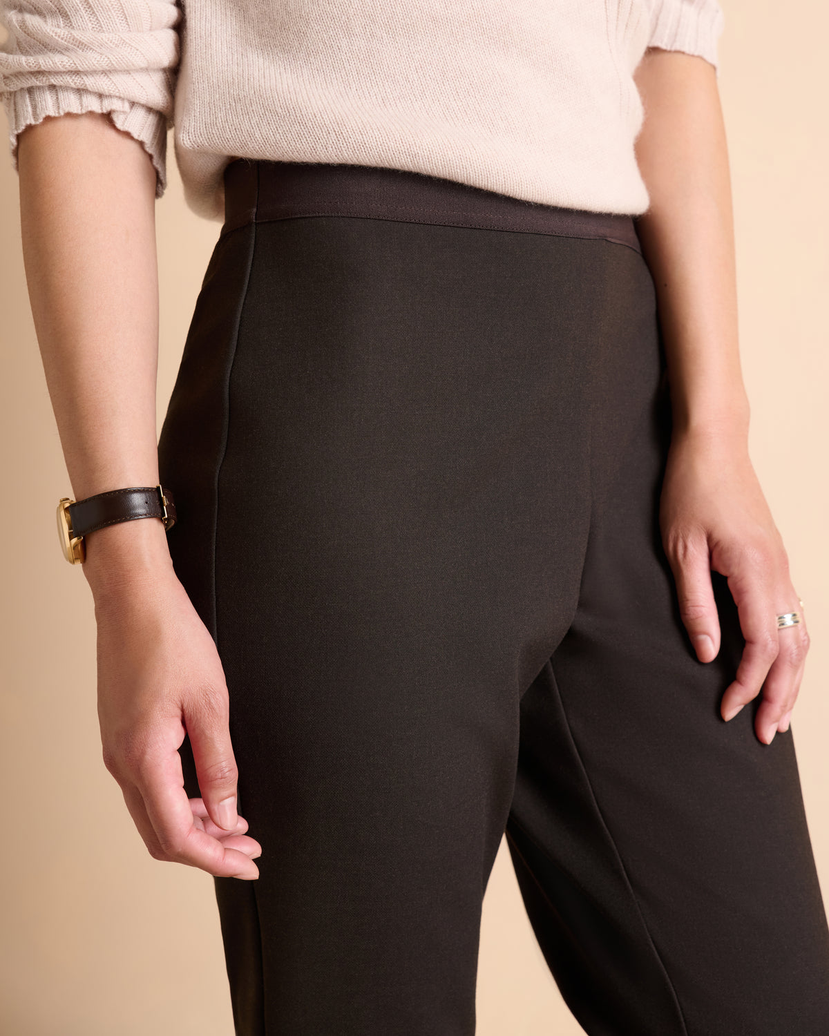 Pantalon marron droit 7/8e ceinture élastiquée