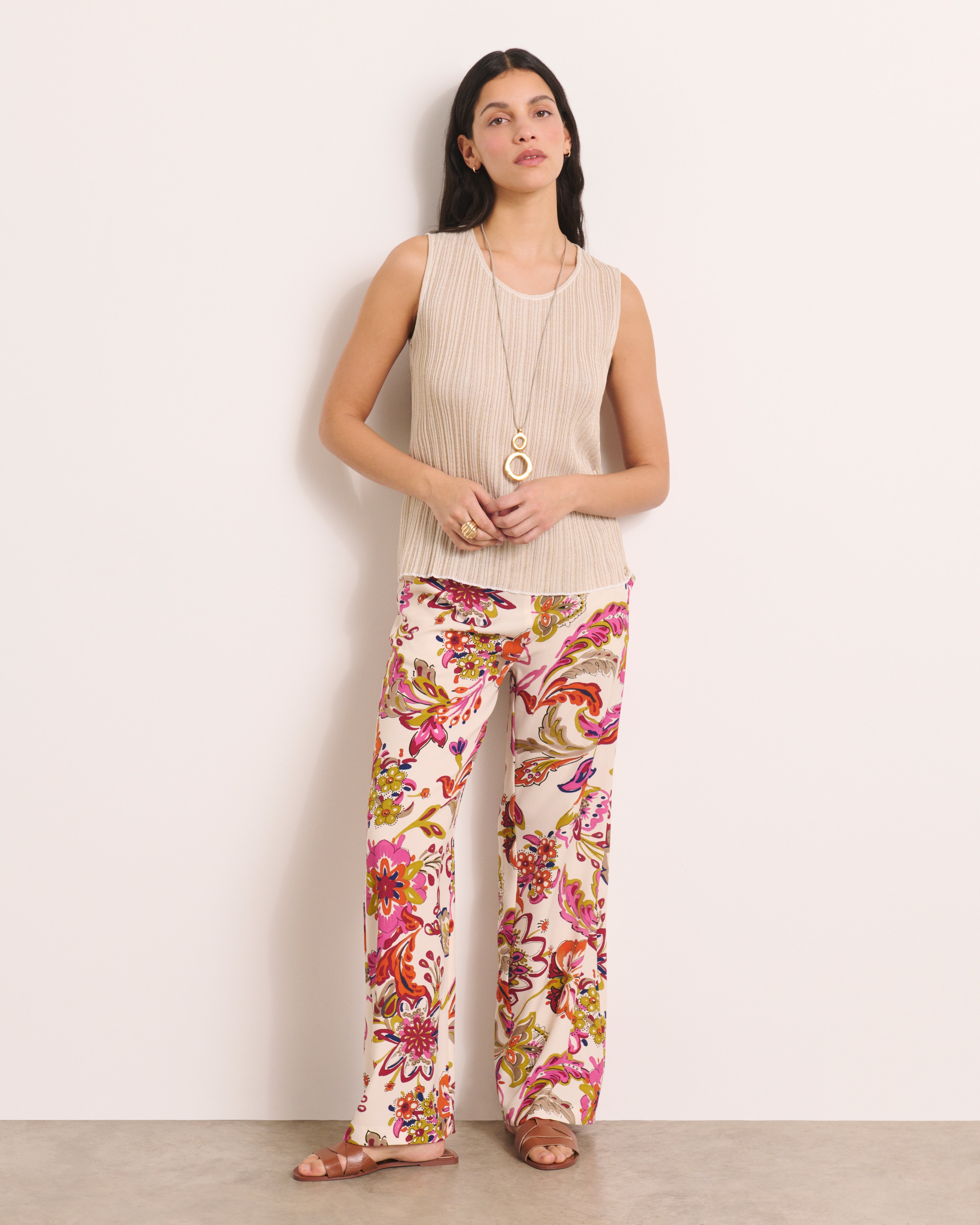 Pantalon fluide imprimé beige PALABRA/13171/523