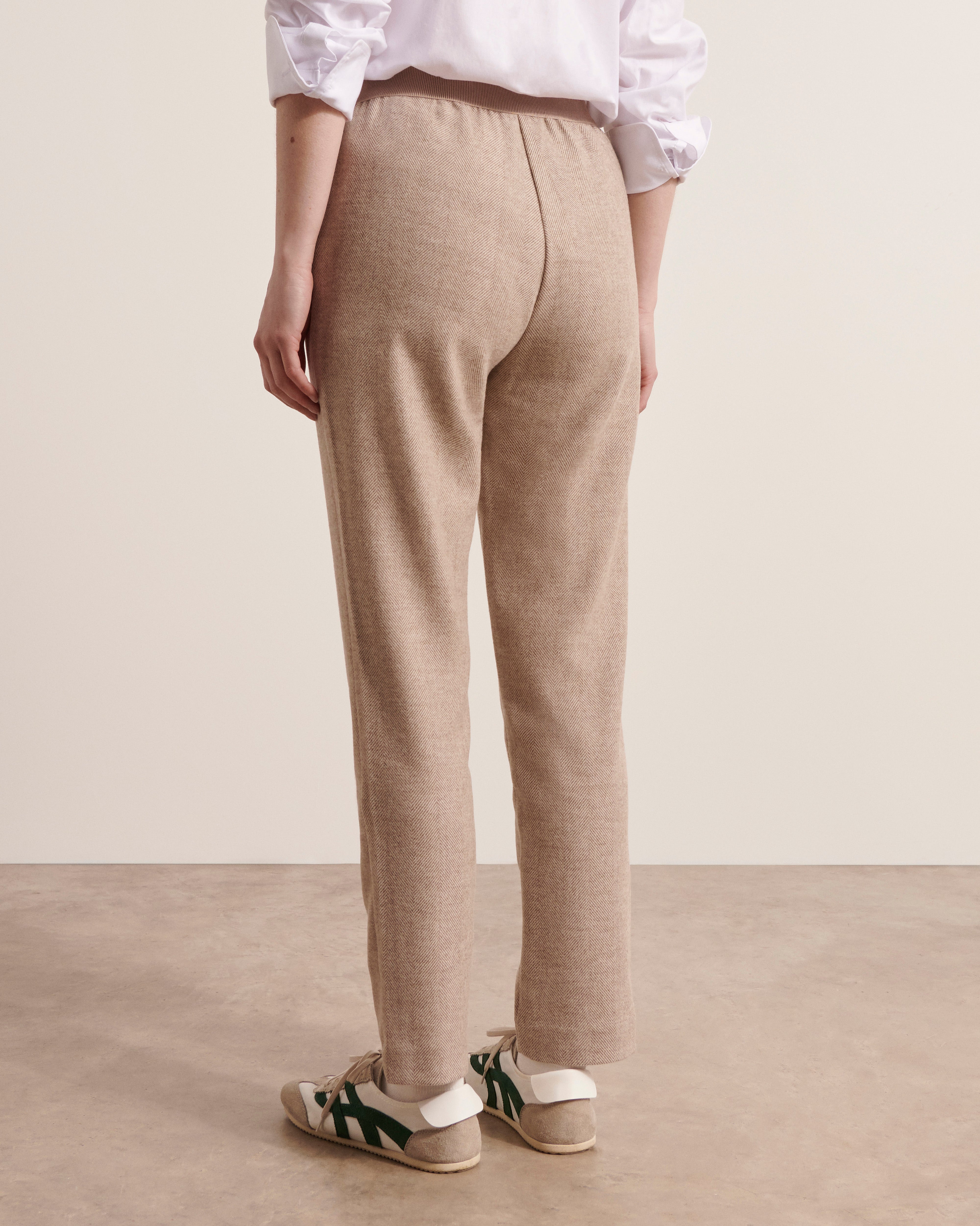 jogpant beige en tweed et laine