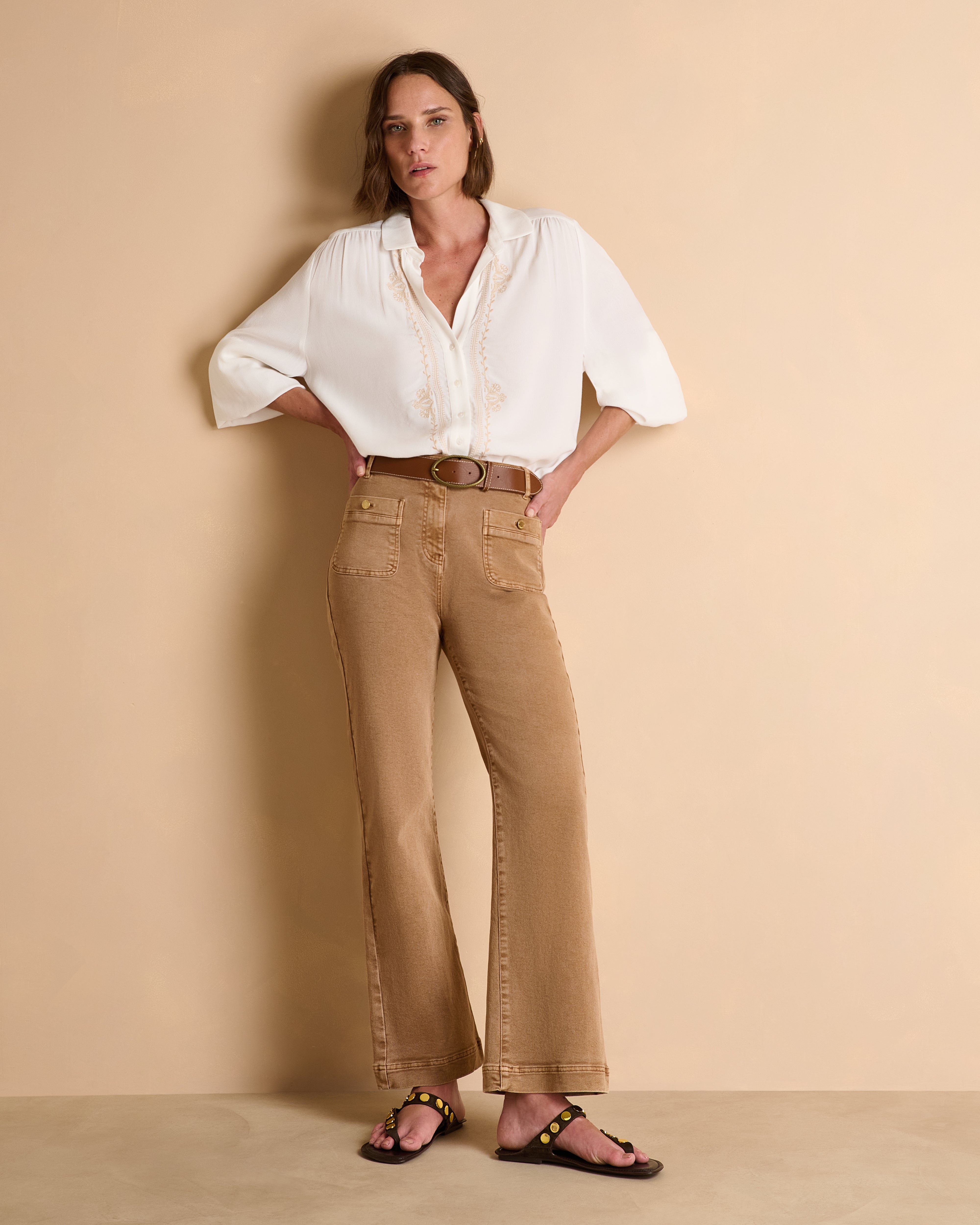 Pantalon marron coupe flare PANDORE-BIS-CM/14228/042