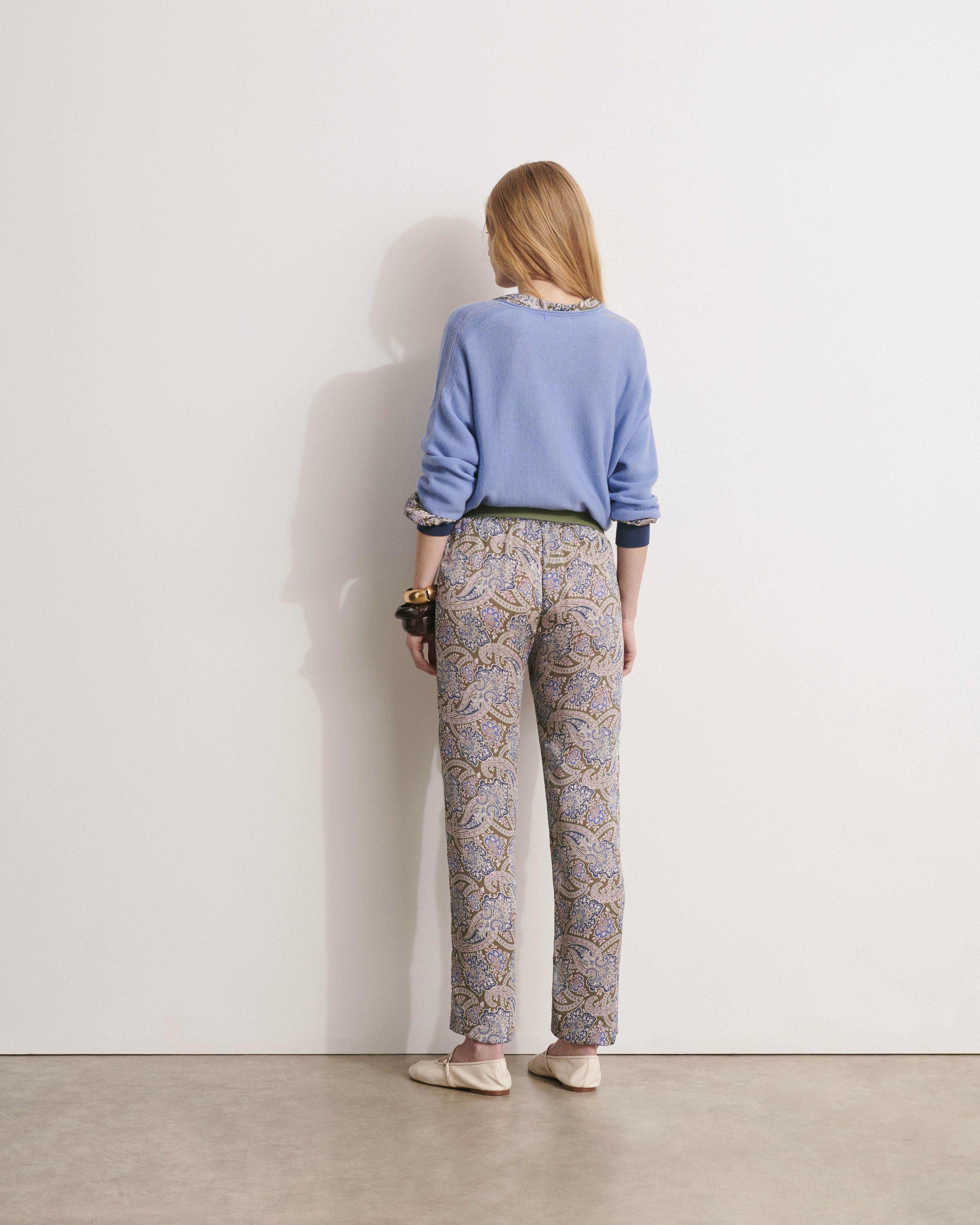 pantalon fluide crinkle imprimé motif cachemire